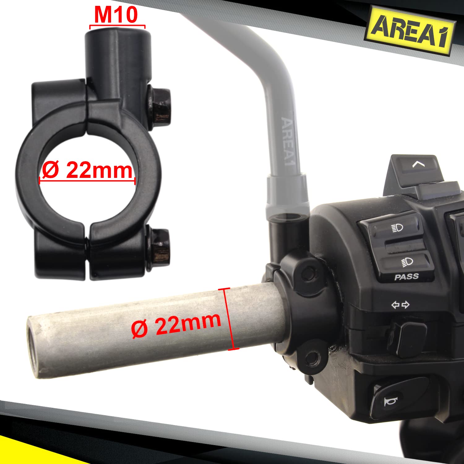 ATTACCO PER SPECCHIETTO SPECCHIO MOTO A MANUBRIO 22MM FILETTATURA M10 DESTRO 1PZ - Foto 5