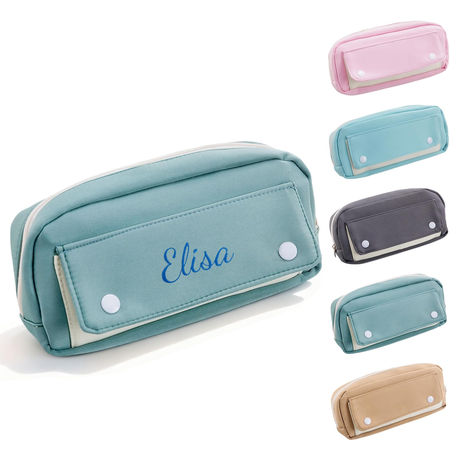 Personalized Pencil Case, Large Capacity Pencil Pouch with Snap, Dark Green