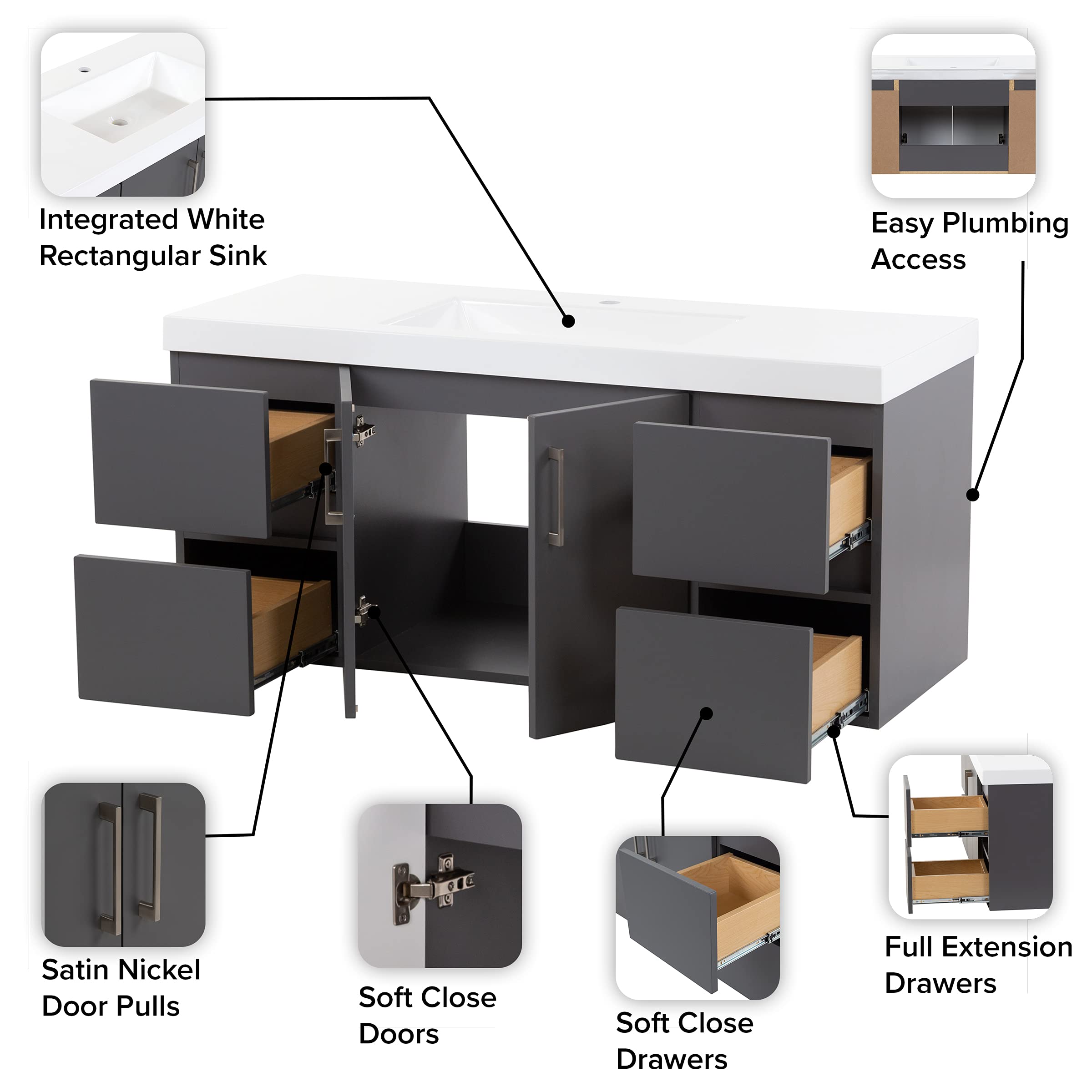 Woodcrafters Home Products Innes Bathroom Vanity with Sink, 48.5" W x
