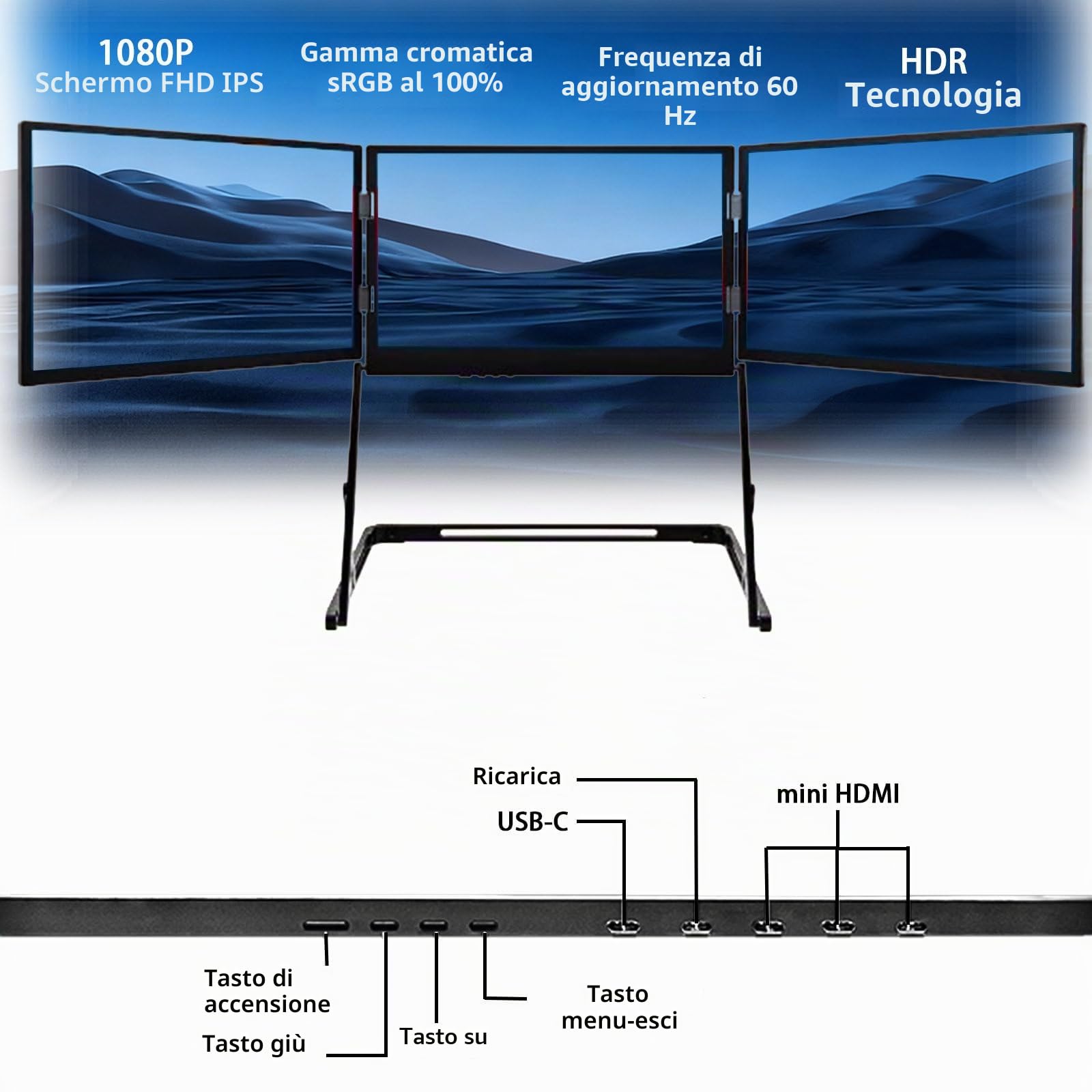 Doppio monitor, Aura Display, triplo schermo PC portatile, monitor portatile HD 15,6 pollici, visione fluida a bassa latenza per gioco e film