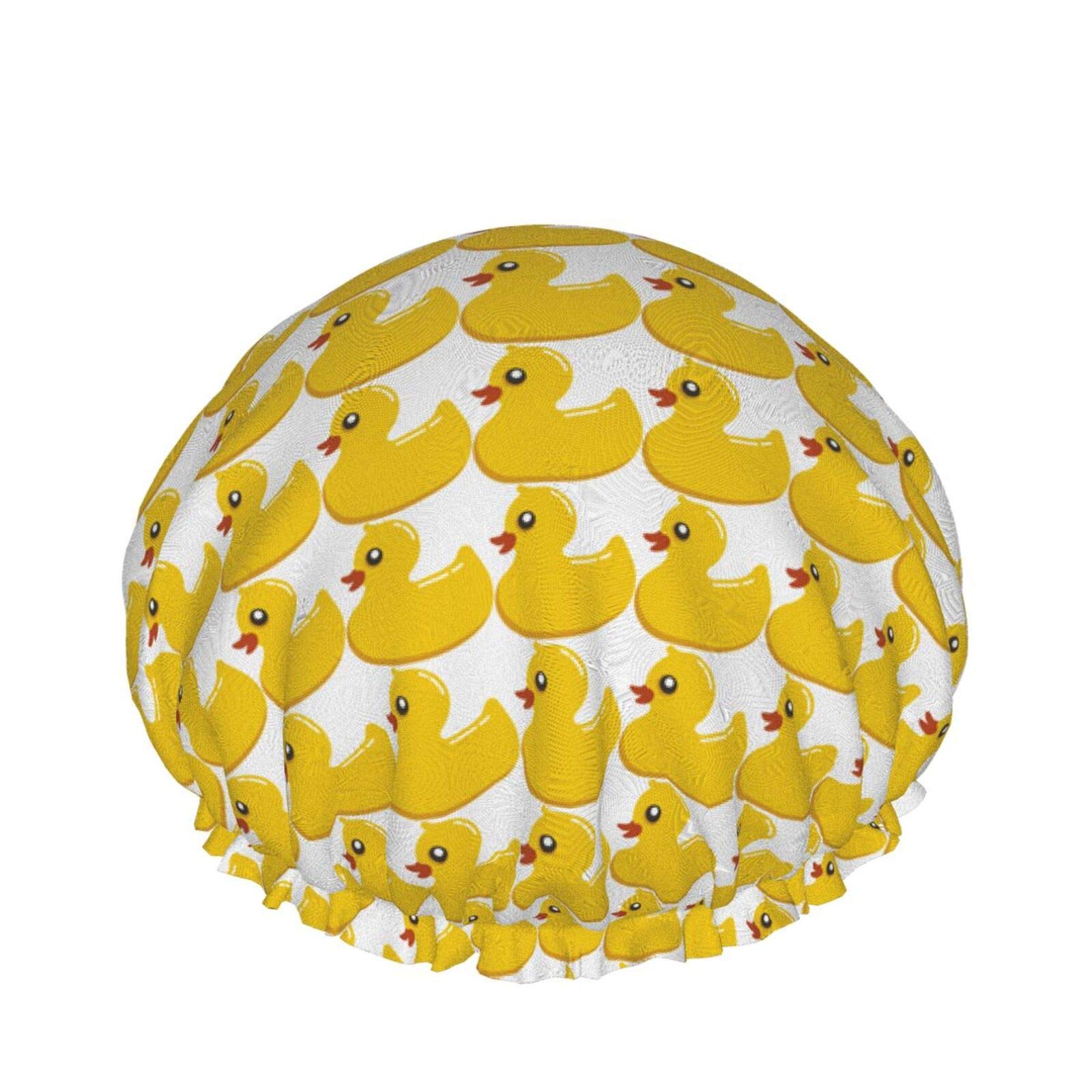 Rubber Ducky Shower Cap, Fashionable Peva Double Layer Waterproof Adjustable Women Bath Cap