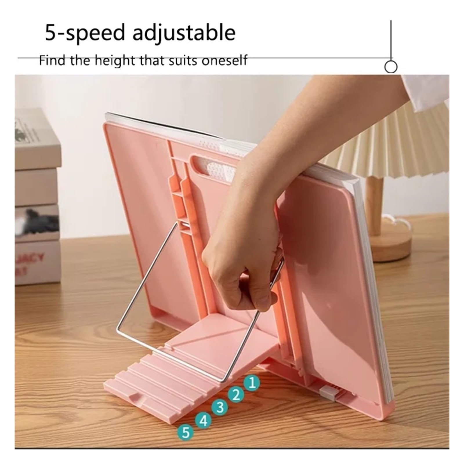 Atril de Lectura Adjustable Desktop Book Stand for Reading with Page Clips Plastic Foldable Holder Tablet Laptop
