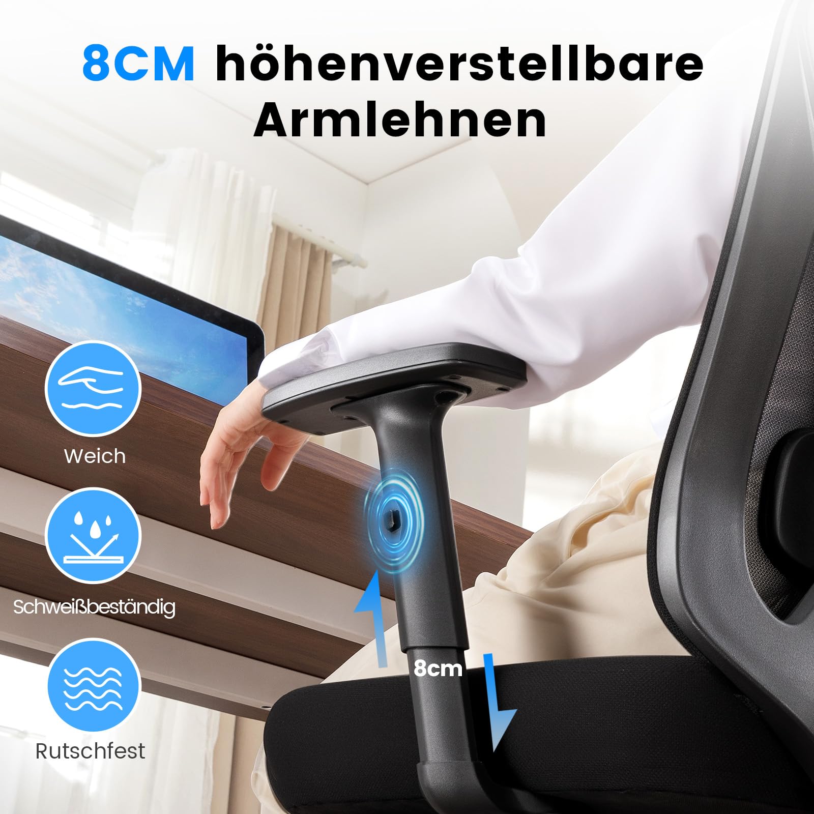 GTPLAYER Bürostuhl Ergonomisch [TESTSIEGER] Schreibtischstuhl, Drehstuhl hat Verstellbarer Lordosenstütze, Kopfstütze und Armlehne, Büro Stuhl & Gaming Stuhl mit separatem Lendenkissen, 150 kg