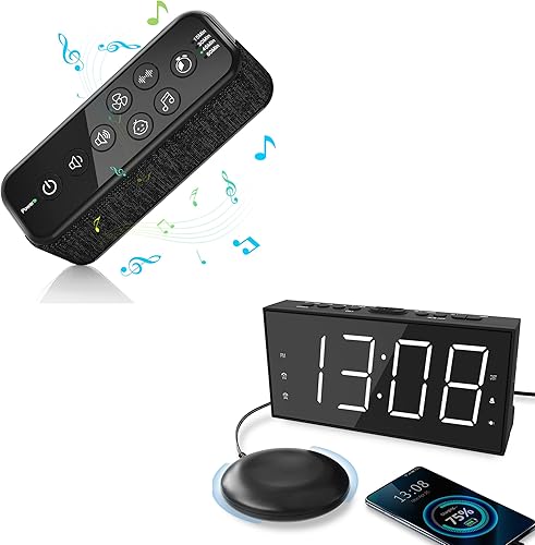 Máquina de sonido de ruido blanco para terapia de sueño con 42 sonidos relajantes + reloj despertador agitador de cama para personas que duermen