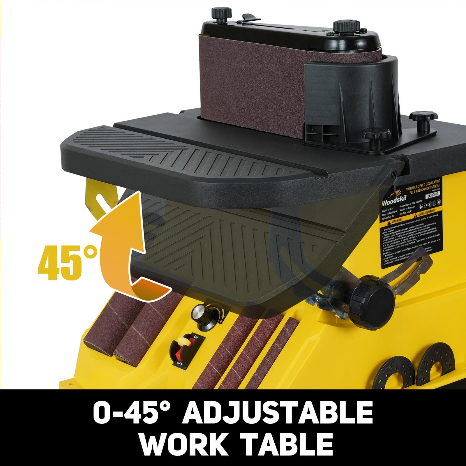 Correa oscilante de velocidad variable de 4 A y lijadora de husillo, correa de 4 x 24 pulgadas, 5 fundas de lijado, control de velocidad ajustable de 1000 a 1800 RPM para proyectos de carpintería,