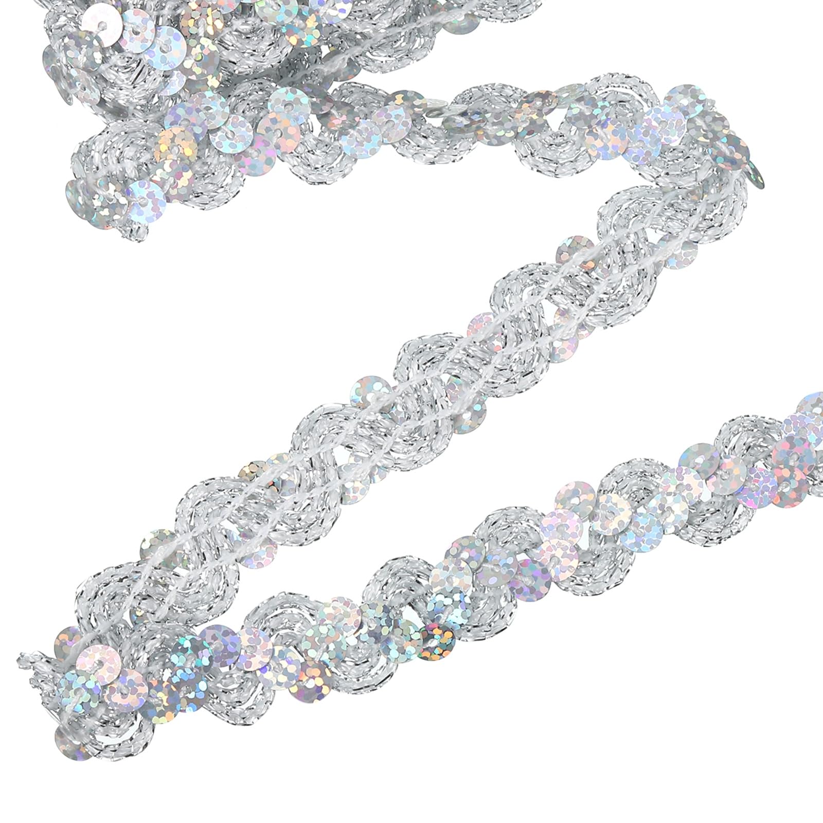 sourcing map 5.4 Yard Sequins Trim Ribbon 0.6 Inch Sequin Gimp Braid Trim Spangle Flat Sequins Paillette Fabric Flat Trims Strips for Crafts Sewing Clothes Home Party Decoration, Shiny Silver