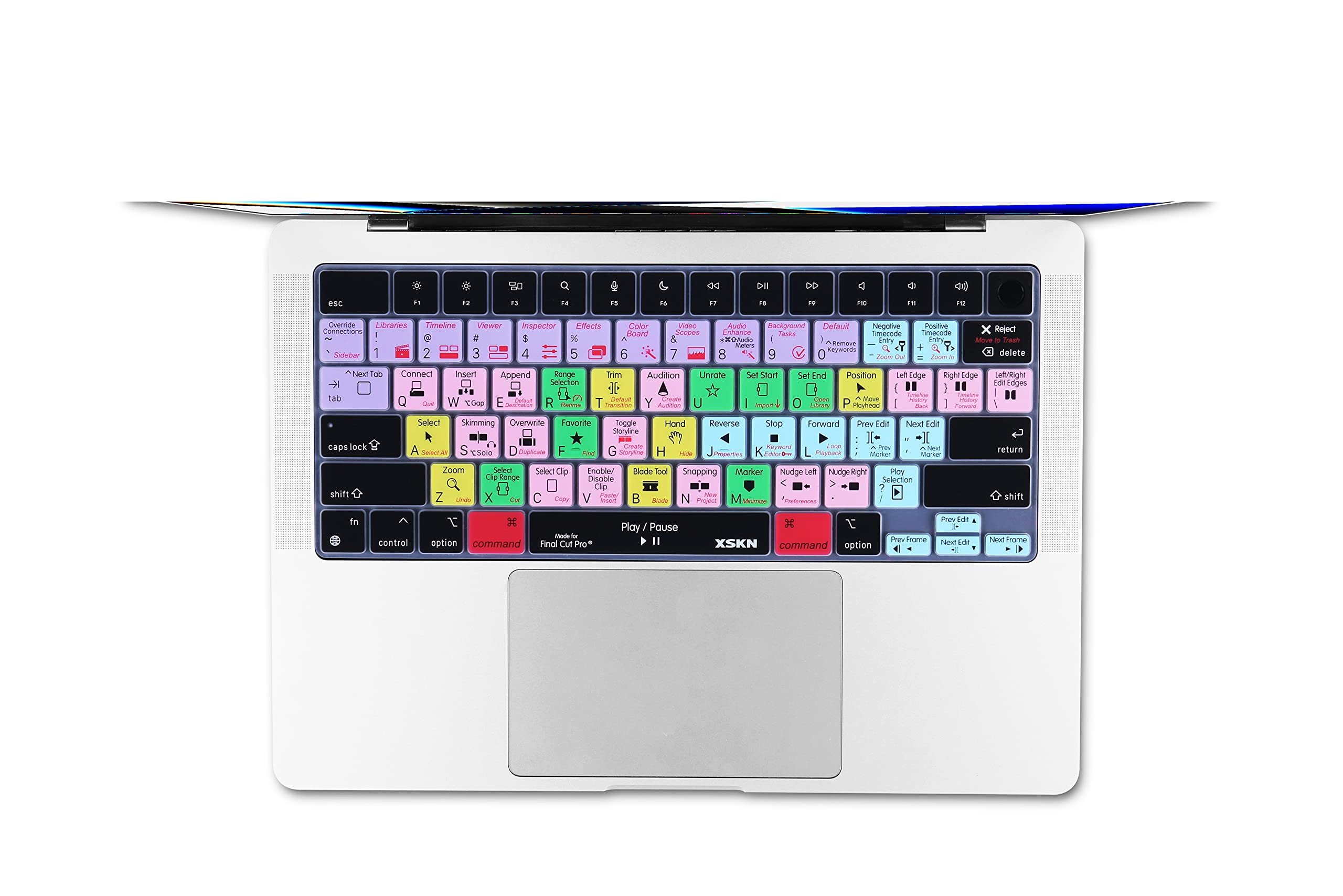 XSKN Final Cut Pro Function Shortcuts Hotkeys US Version Silicone Keyboard Cover Skin for 2021 MacBook Pro M1 Pro / M1 MAX Chip 14.2 inch with Touch ID A2442 16.2 inch with Touch ID A2485 (SHK-396)