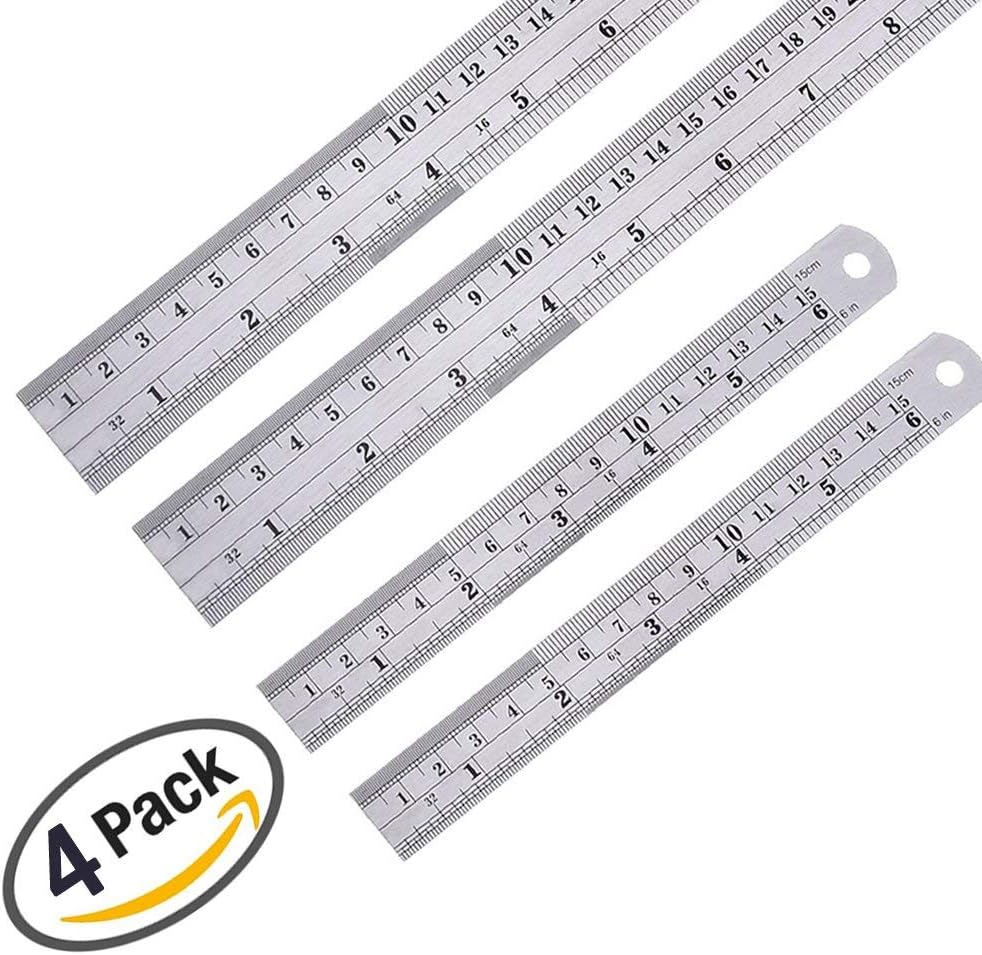 SACONELL 4 Pieces Stainless Steel Ruler丨30cm(12 Inch) +15cm(6 Inch ...