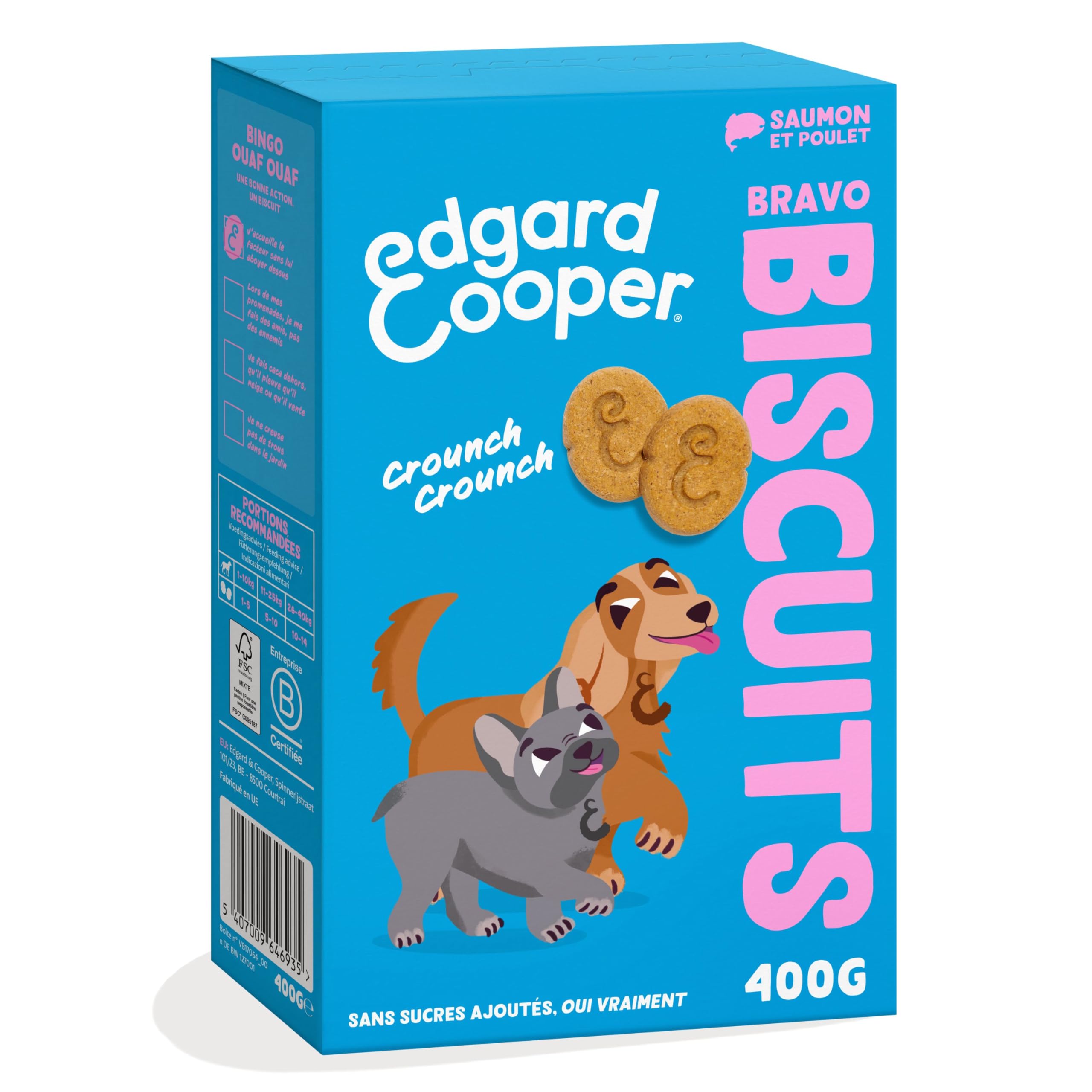 Edgard Cooper Dog Treats (Salmon and Chicken, 400g x 1), Bravo Cookies, Dog Biscuits, Fresh Meat, Low Calories, Grain-Free Recipe, Cookies to Congratulate Him