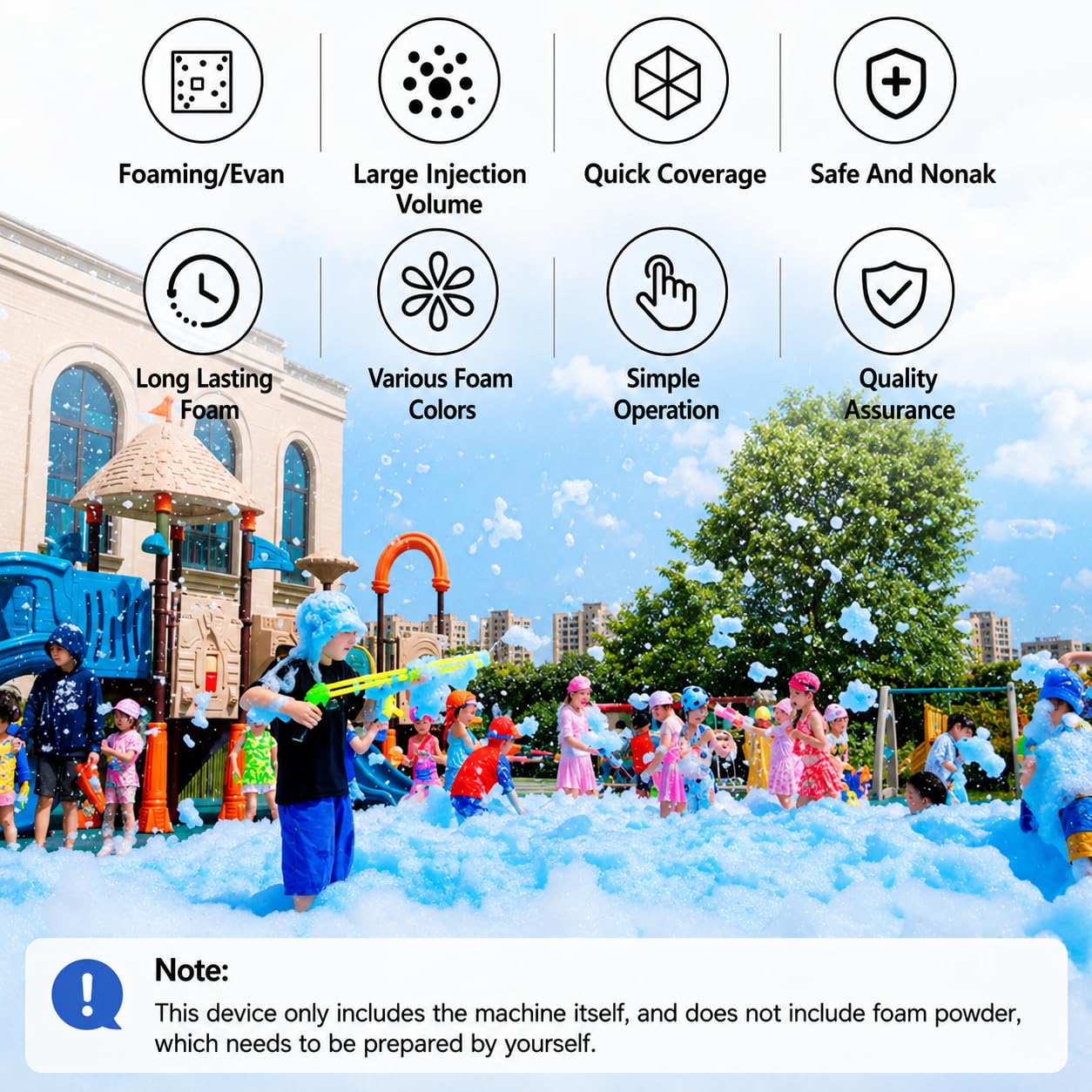Máquina de espuma de alto rendimiento para fiestas, eventos y diversión al aire libre, perfecta para parques acuáticos y piscinas. Cañón de espuma divertido para niños y adultos, fácil de usar