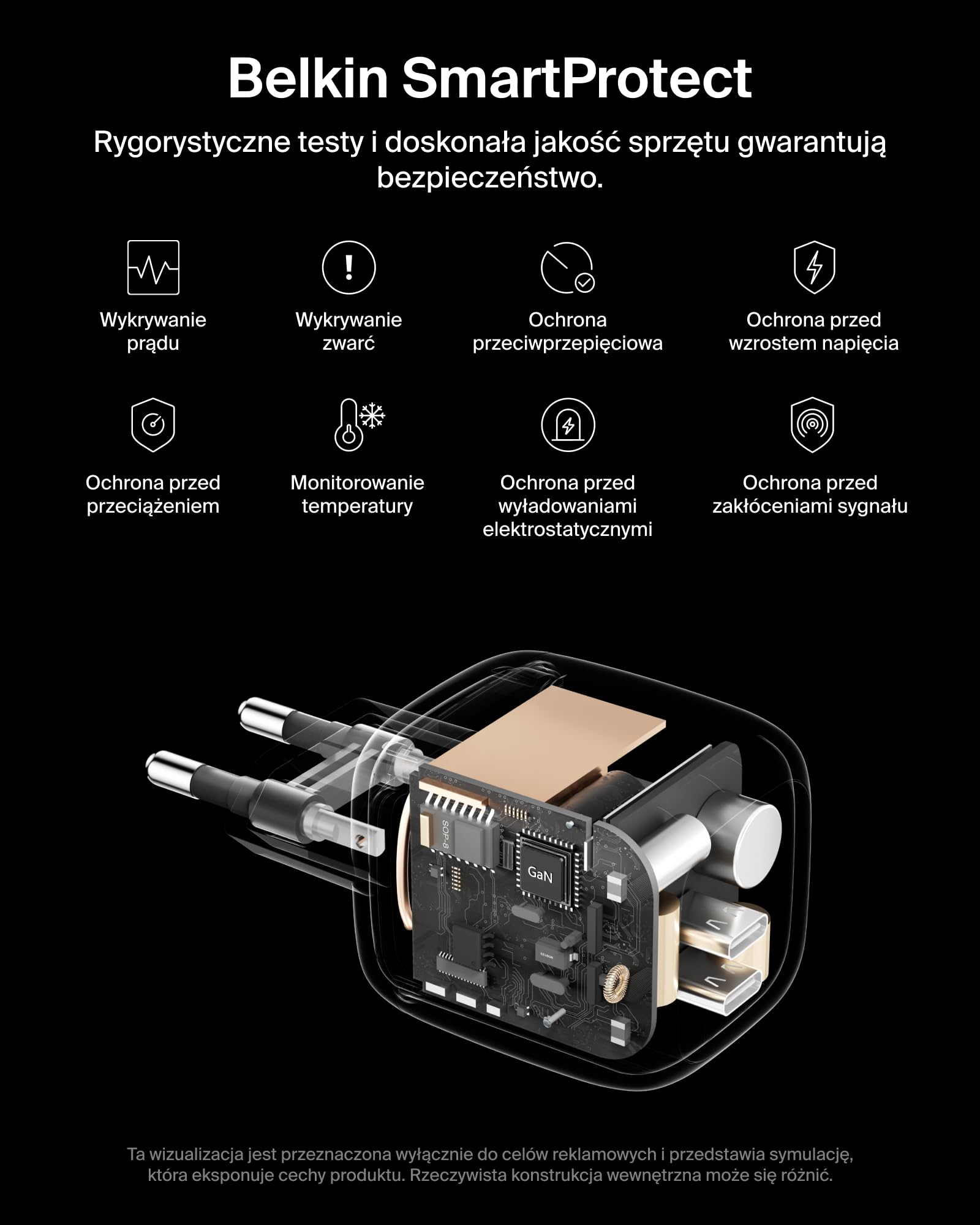 Belkin BoostCharge Pro 2-portowa Ładowarka USB-C 67 W, Szybkie Ładowanie | Ładowarka GaN z 2 Portami USB-C Urządzeń MacBook, iPhone, iPad Pro, Chromebook, Samsung Galaxy, Pixel – Czarna