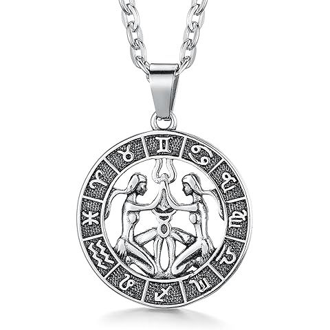 Zodiac Sign Pendant Necklaces for Women Men Stainless Steels Leo Constellation Horo...