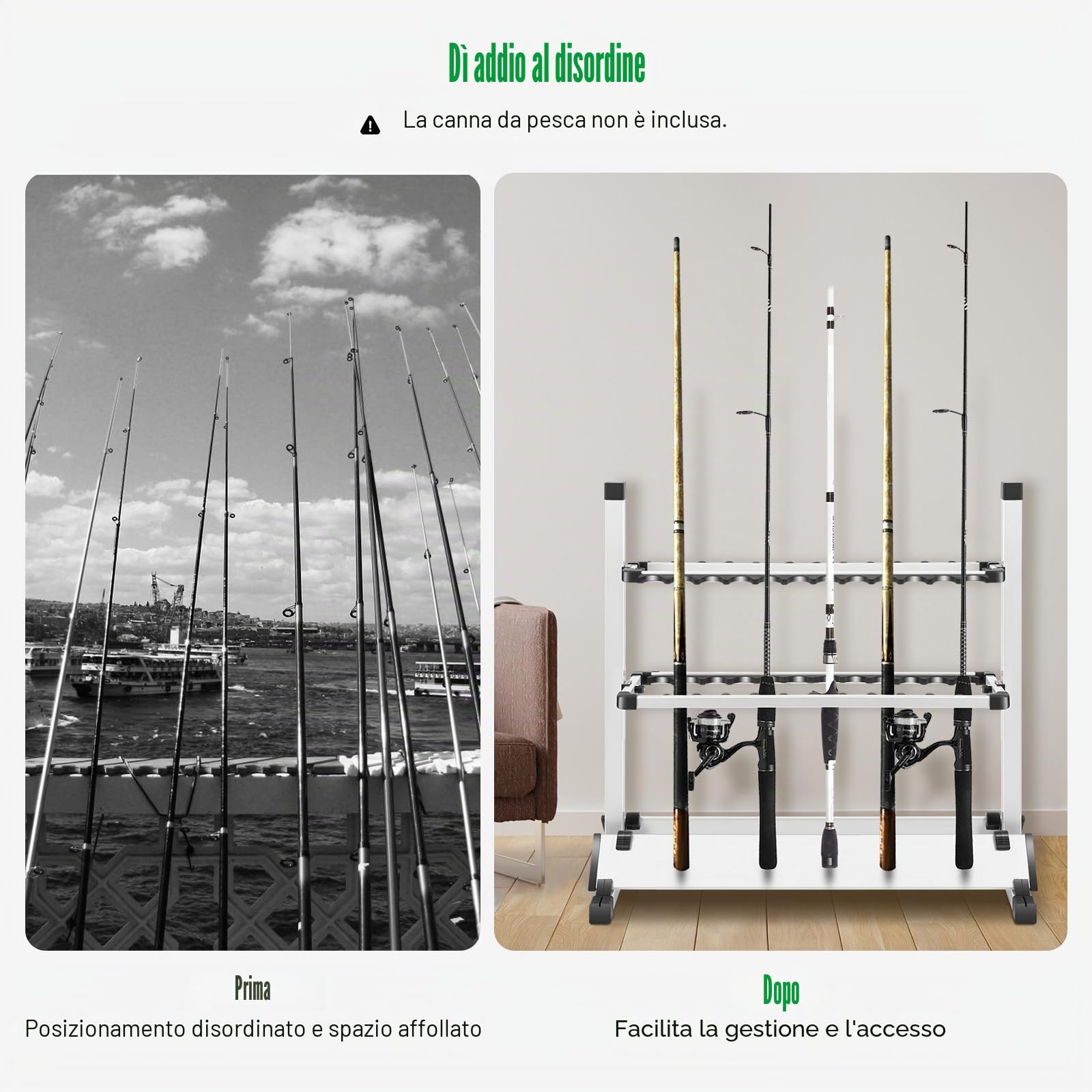 Portacanne da Pesca per 24 Canna, Supporto Regolabile in Alluminio Leggero 73x32x72 cm, Rack Portatile per Canna Spinning e Attrezzatura da Pesca, per Garage, Barca e Casa (Argento)