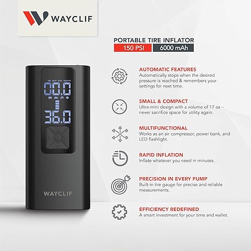 Miniatura 6 de Inflador de neumáticos 4 en 1, compresor de aire portátil con tecnología de inflado rápido, medidor de presión de neumáticos y pantalla digital,