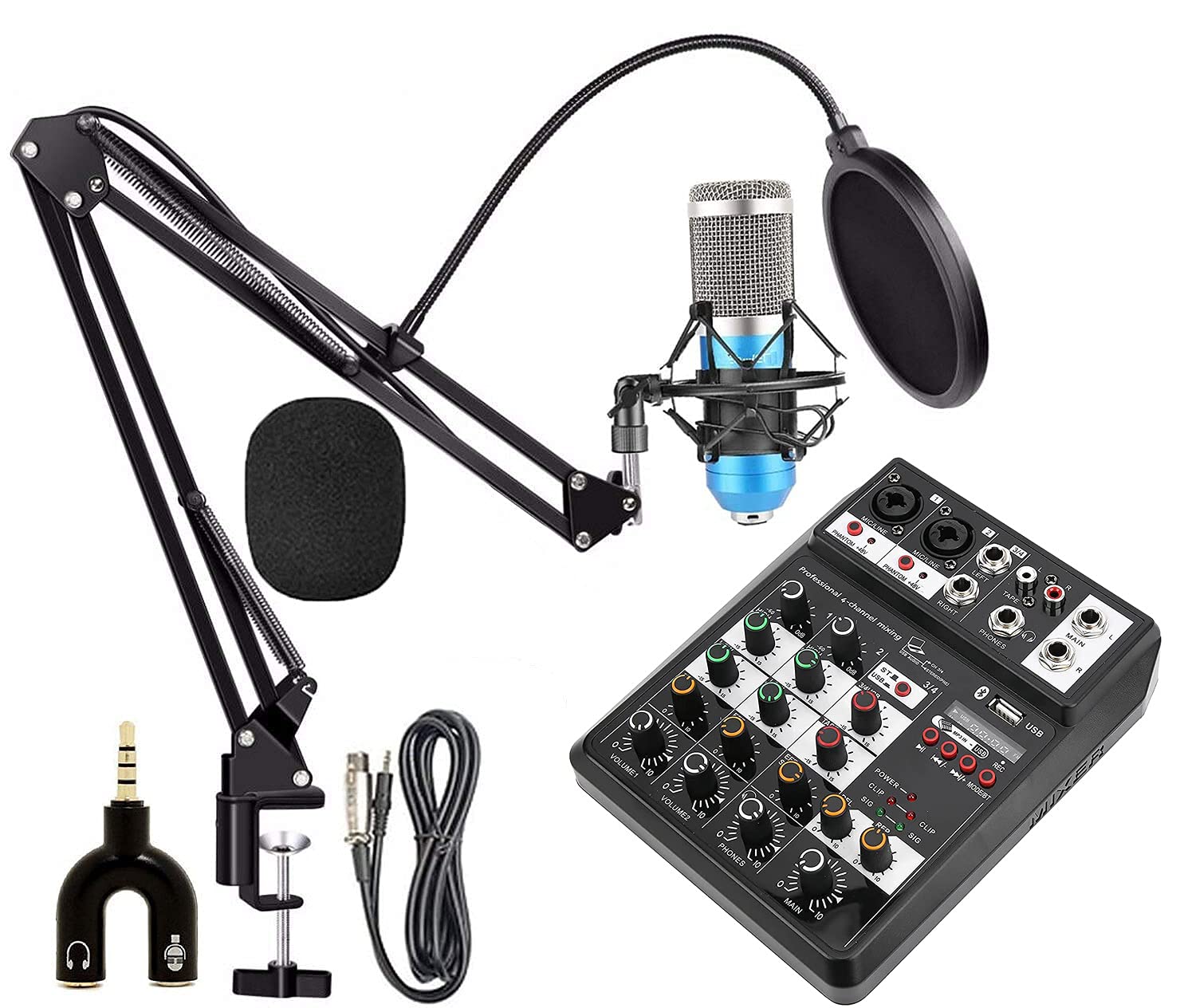 IMAGINEA BM800 Condenser Microphone with Sound Mixer Suspension Stand Pop Filter Shock Mount & Anti Wind Foam 3.5 mm Audio Splitter Full Accessories Sound for Music Podcast Streaming Gaming YouTube