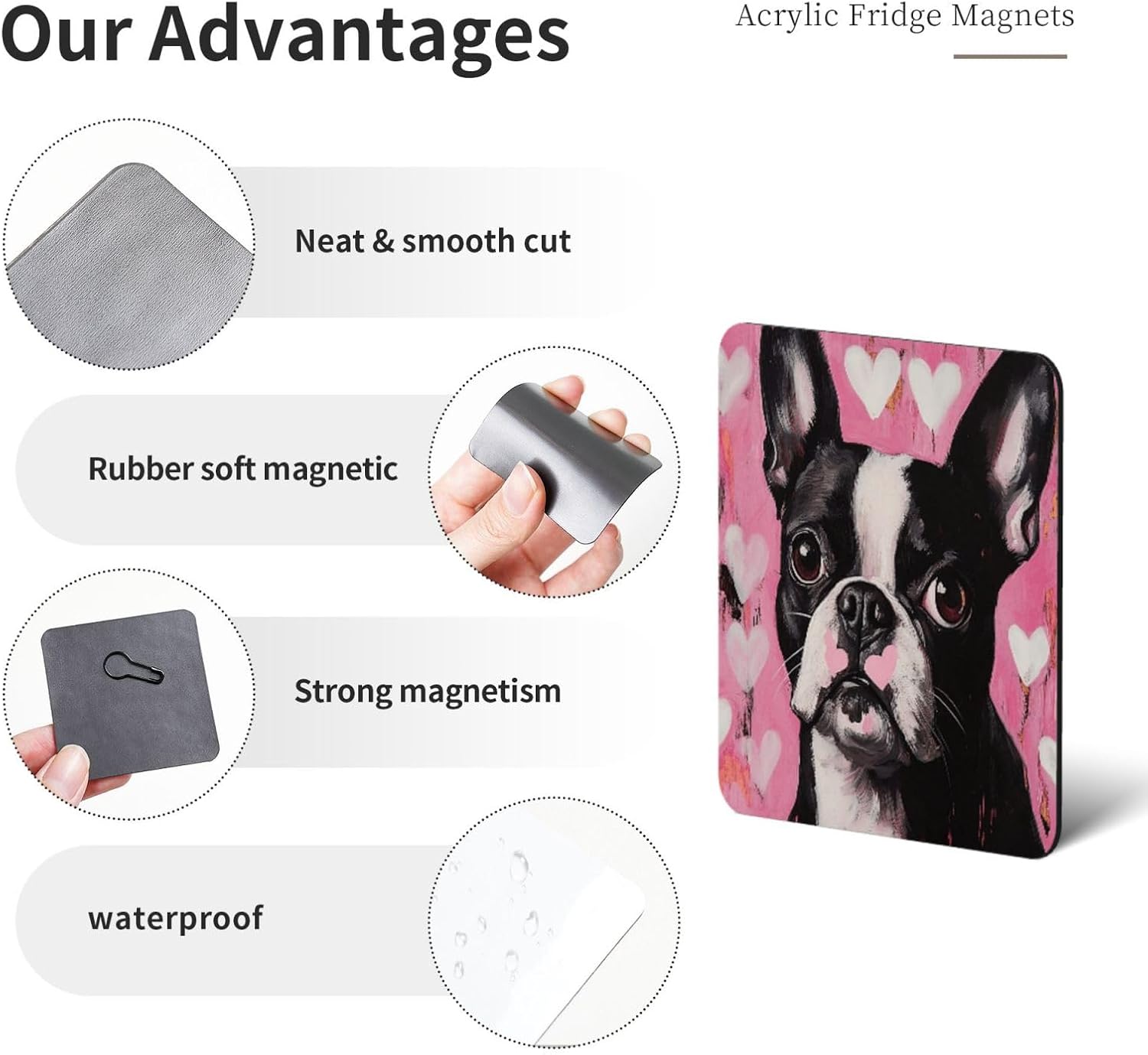 Fridge Magnets Cute Refrigerator Magnets Small Strong Magnets Boston Terrier Dog Fridge Magnets Waterproof Heavy Duty Magnet Mini Decorative Magnets for Whiteboard Office Kitchen Decorations image 2