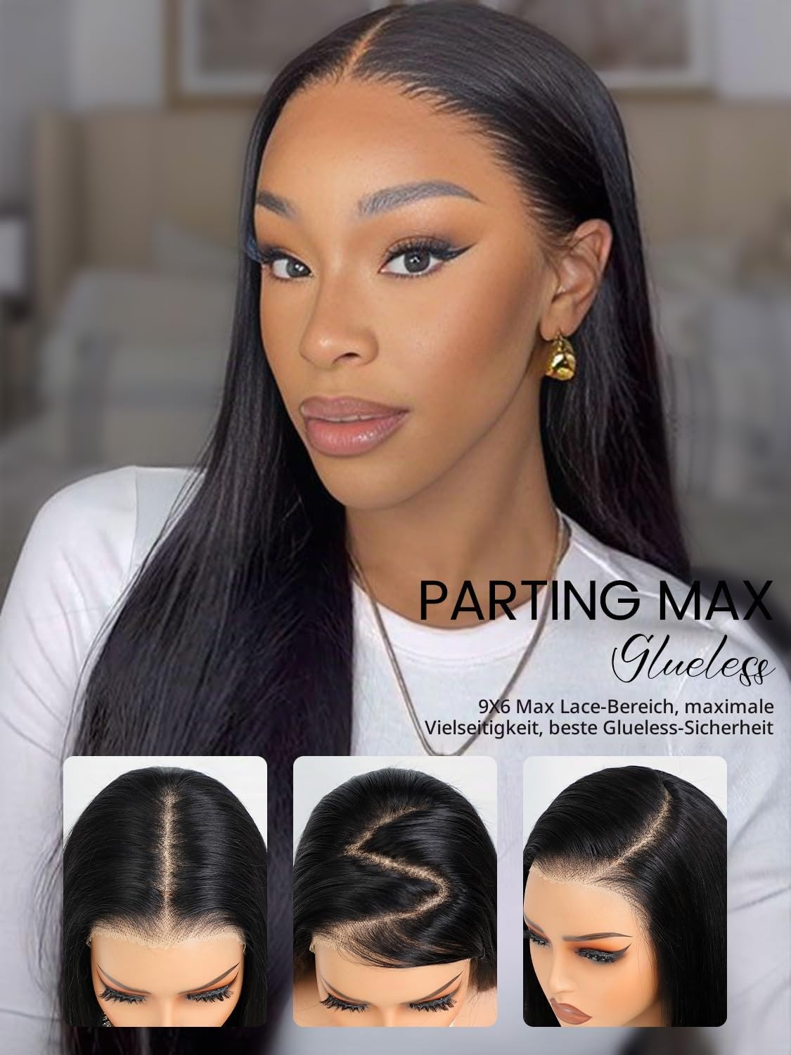 Eool 200% Straight 9X6 Drawstring Glueless Human Hair Wig Pre Cut for Daily | 12A Real Human Hair Wigs Perücke Damen Echthaar Wear And Go HD Lace Front Wig for Women No Glue Pre Plucked 28 Zoll 71cm