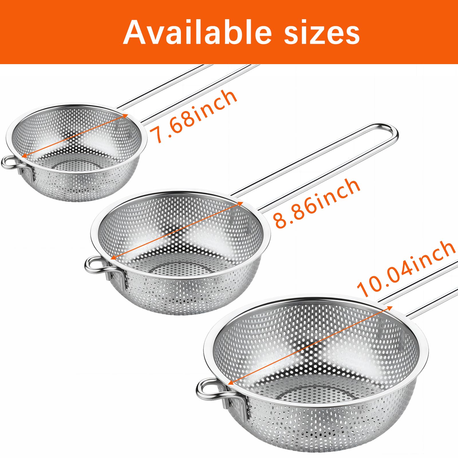 Colador de lavabo de acero inoxidable con asa, colador de cocina, pies de descanso y colador para colar, enjuagar, freír, cocinar al vapor o cocinar verduras y pasta y lavar frutas, 7.68 7