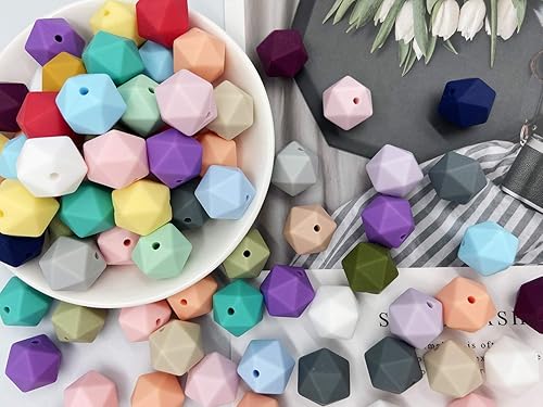 Miniatura 5 de Cuentas multifacéticas de silicona de 0.551 in, 50 cuentas de silicona de colores mixtos para bricolaje collar pulsera