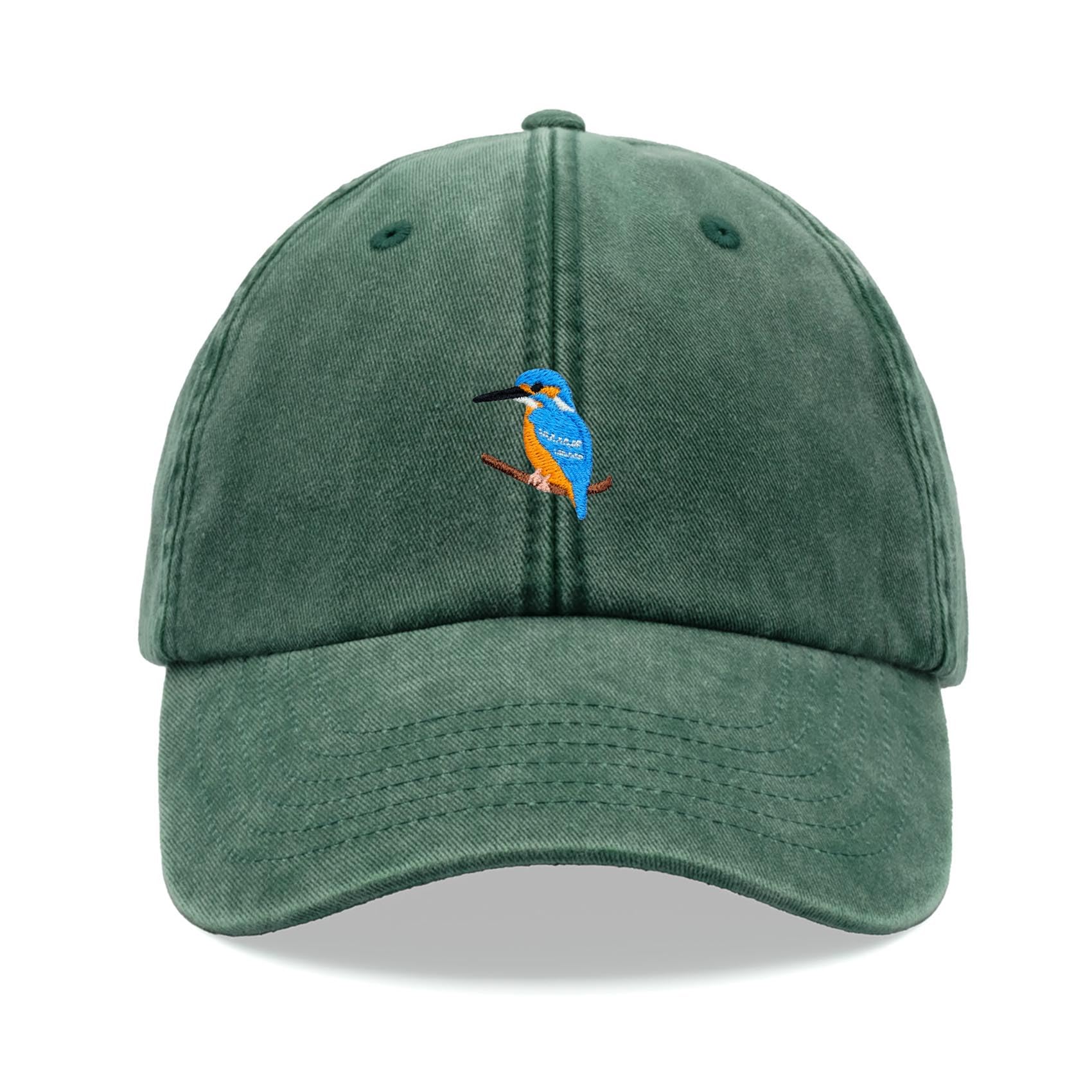 Kingfisher Baseball Cap Vintage Washed Unisex Dad Hat Adjustable Bottle Green