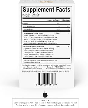 REFLUX GOURMET Golden Comfort Focus Blend Turmeric Latte with Functional Mushrooms & Black Pepper Extract 14 ct