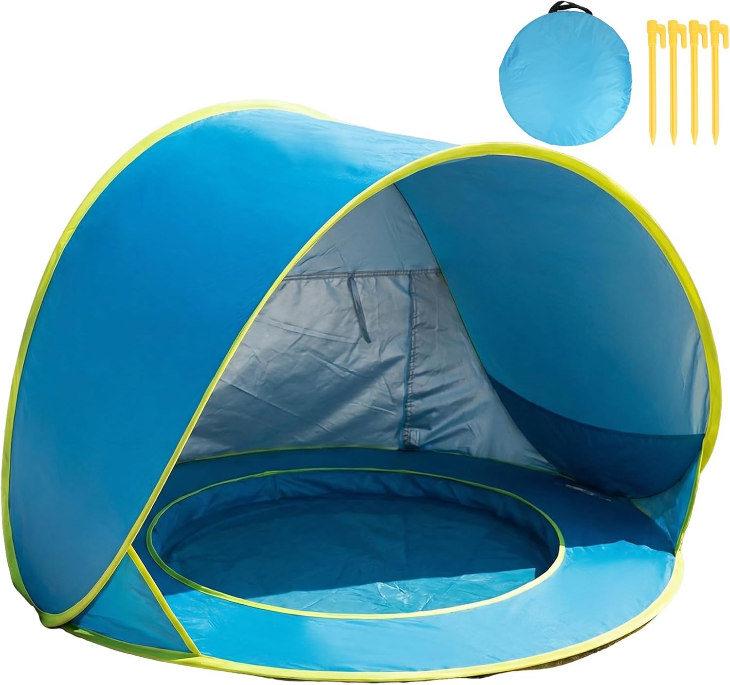 Outdoor Beach Tent with Built-in Kiddie Pool, UPF50+ Sun Shade Canopy, 190T Waterproof Nylon, Portable Cabana for 3-4 Person, Easy Pop Up with 4 Sturdy Poles, Beach Essentials for Family Travel