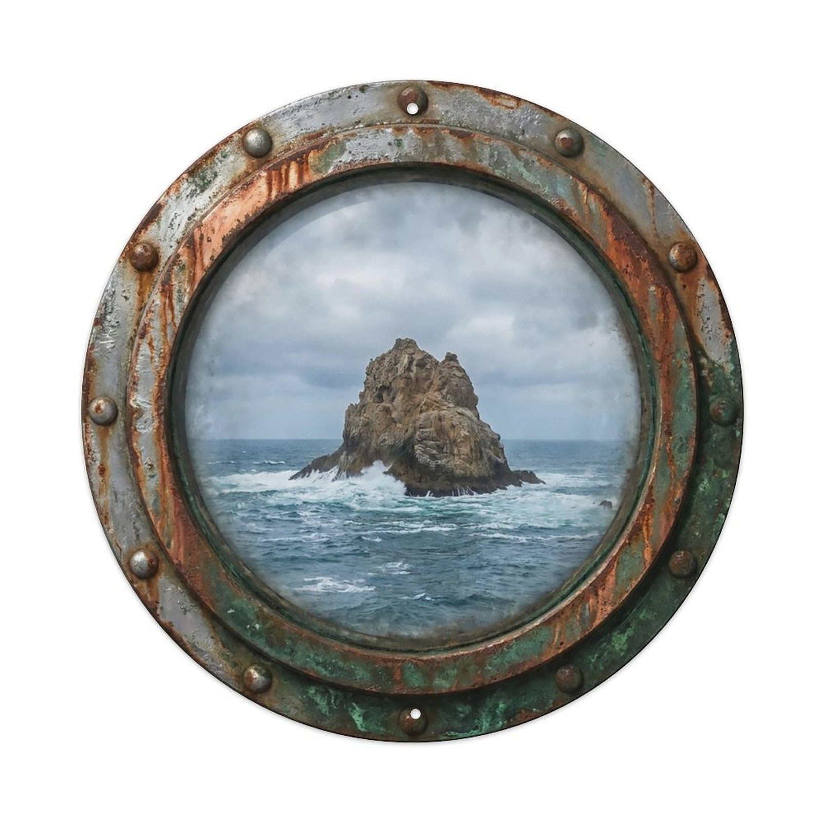 Vintage Porthole Rock Formation Nautical Window View Metal Tin Sign