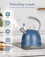 Vista 4 de Tetera Harriet para estufa, tetera de té silbante de 2.5 cuartos de galón de acero inoxidable, base de 3 capas, mango ergonómico único, incluye