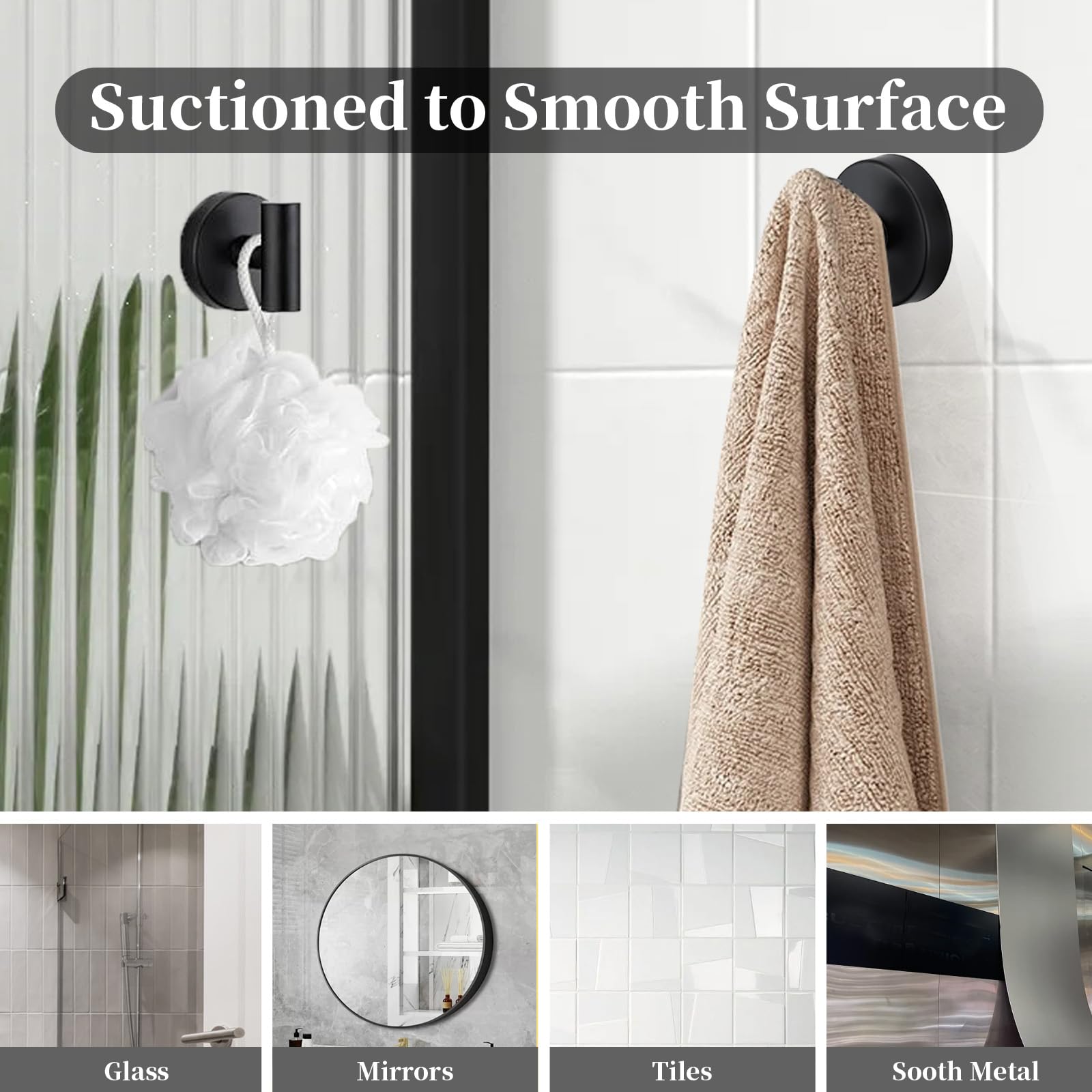 4 Crochets Ventouse Salle De Bain Eolax – Acier Inoxydable, Sans Perçage, Pour Verre, Carrelage, Nickel Brossé - 7