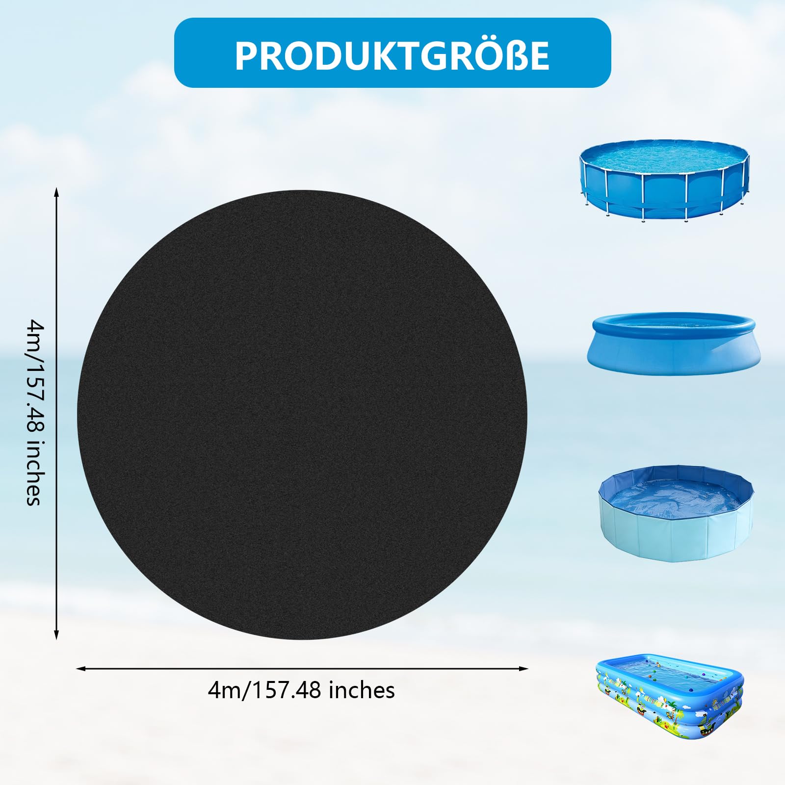 Storystore Poolunterlage Rund, 400cm Pool Unterlage Outdoor Faltbarer Poolmatten Schutzboden Whirlpool Unterlage Wasserabsorbierende Pool Bodenplane für Aufstellpools Whirlpools