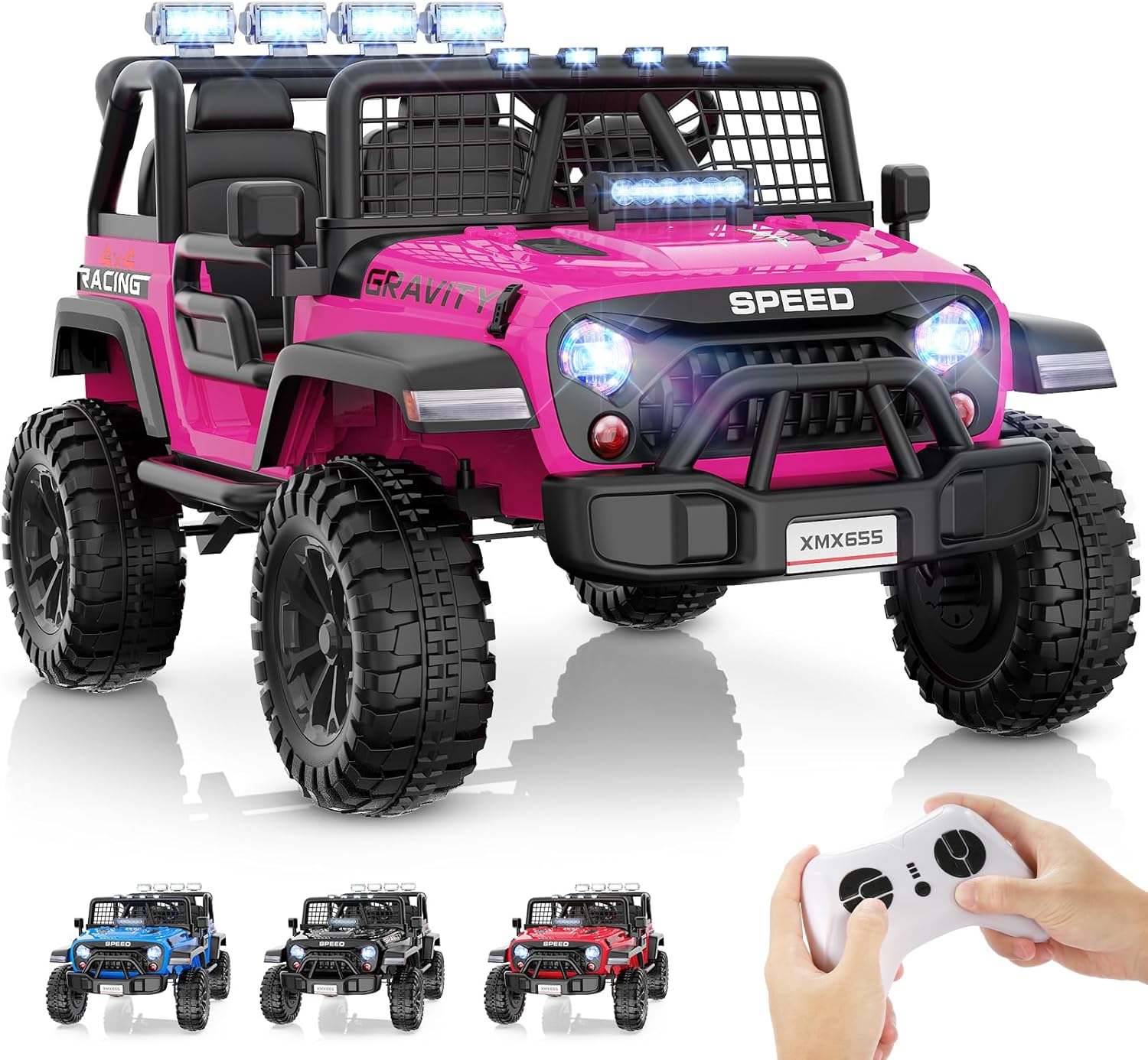 Hikole 24V Ride on Toys for Big Kids with Remote Control, 2 Seater Electric Car for Outdoor & Backyard Use, 20" Wide Seat, LED Light, 3 Speeds, Soft Start - Great Gift for Girls Boys Age 4-8, Pink