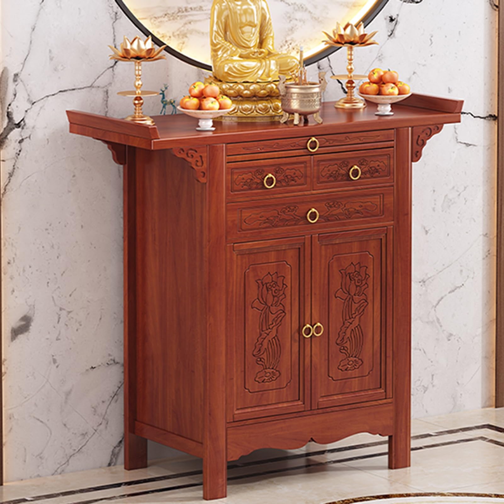 Table d'autel bouddhiste de qualité en bambou meuble de prière traditionnel asiatique
