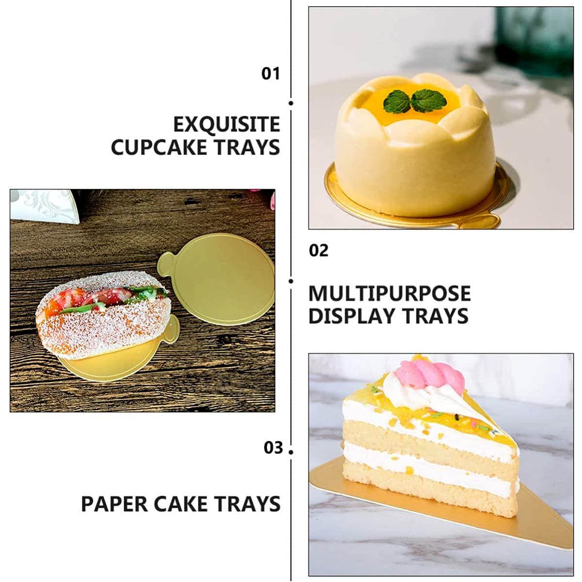 Lot 100 Triangles Mousse Gâteau Or – Socles Papier Dorés 11,8x7,8 Cm – Idéal Mariage, Anniversaire, Pâtisserie, Cupcakes, Dessert Présentation