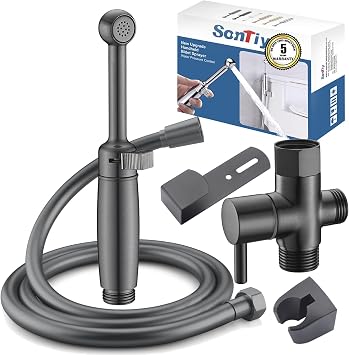SonTiy Handheld Bidet Sprayer for Toilet, Cloth Diaper Sprayer Set Hand Held Bidet Jet Spray for Toilet with Backflow Preventer, Adjustable Water Pressure Control, Brass, Black Stainless
