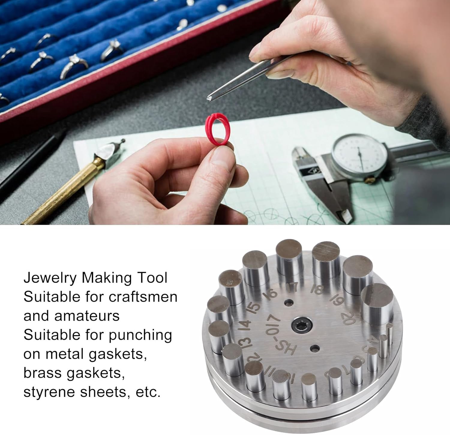 Diydeg Disc Cutter Set, 17 45 Steel Circle Round Disc Cutting Kit Forming Pendant Charm Punch Cutting Tool, Professional Steel Jewelry Making Metal Forming Pendant Punch Tool