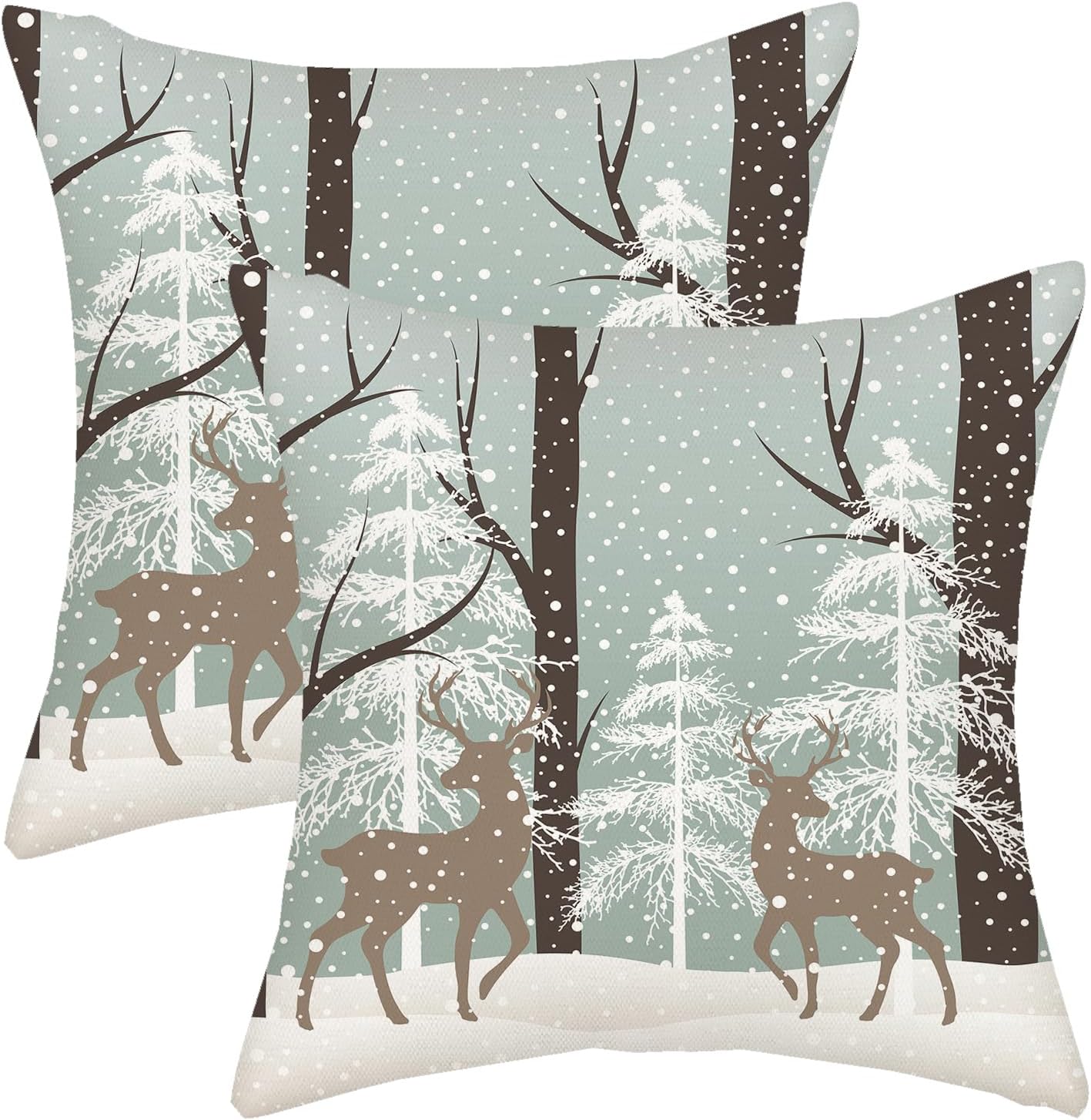 AGAYNA Winter Pillow Covers 16x16 Snowflake Wildlife Deer