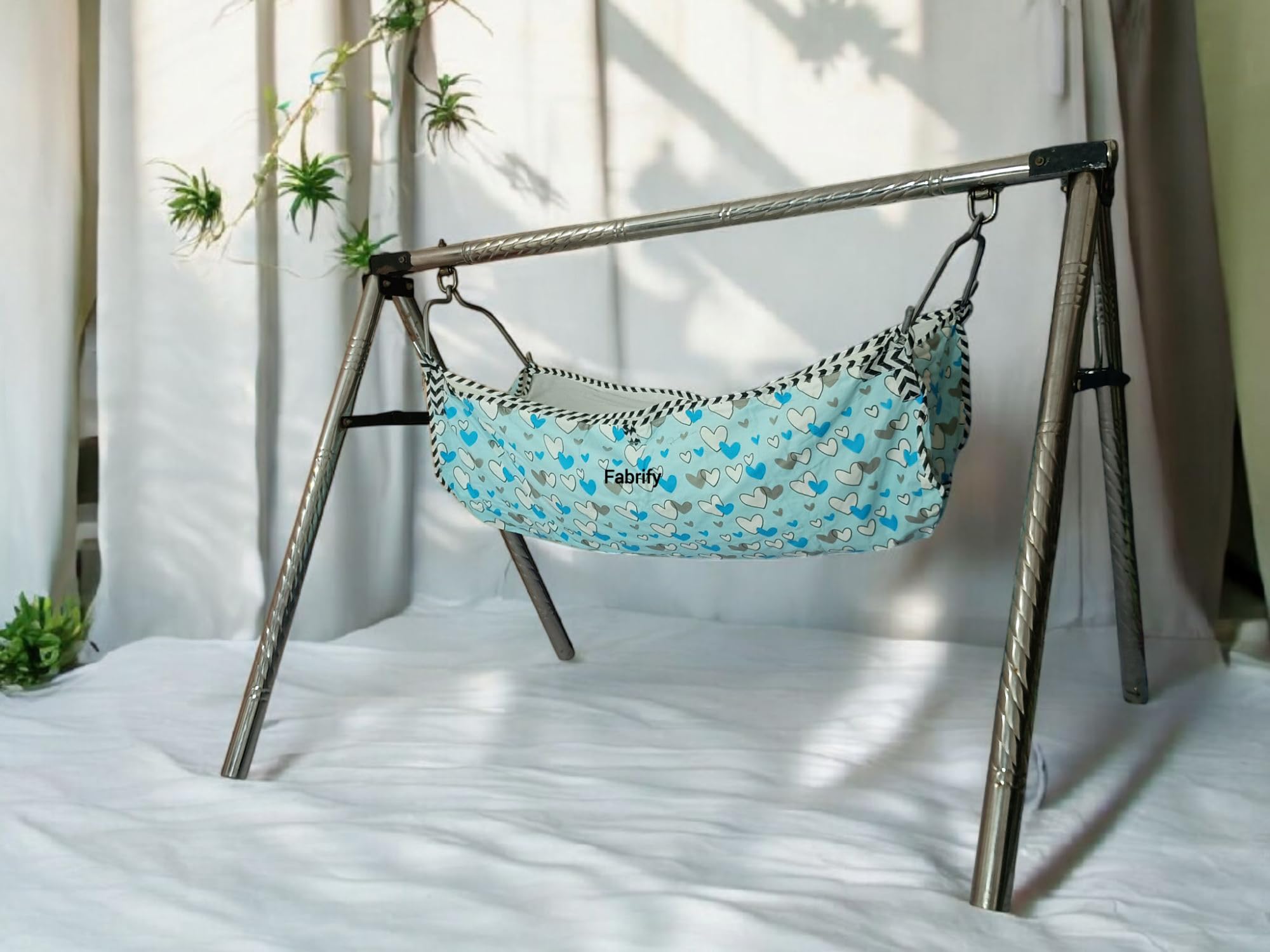 Fabrify Baby Hammock Swing Cradle, Cotton with Mosquito Net Cover, Heart Design (Blue) 1