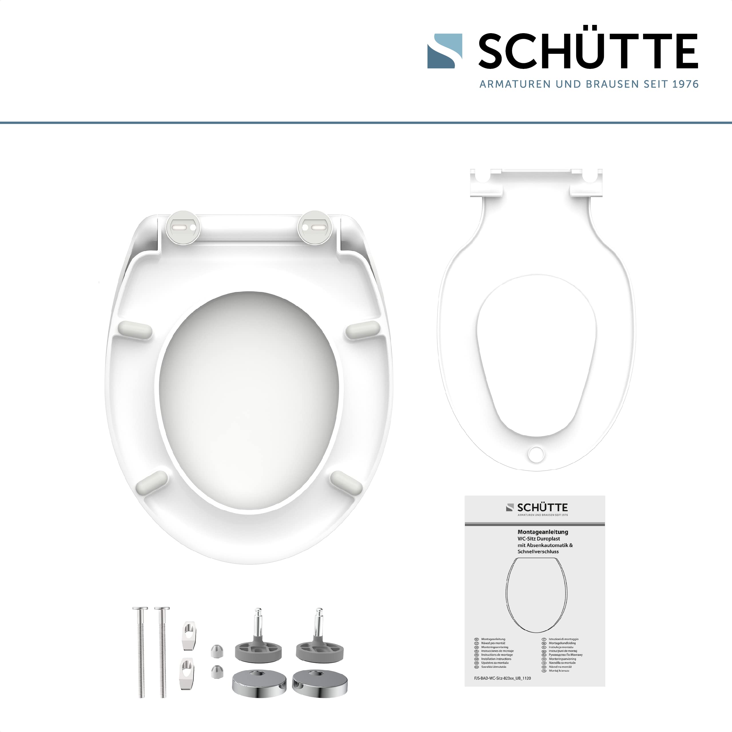SCHÜTTE Family White 82940 - Asiento de inodoro de Duroplast con sistema de descenso automático y función desmontable, compatible con la mayoría de inodoros