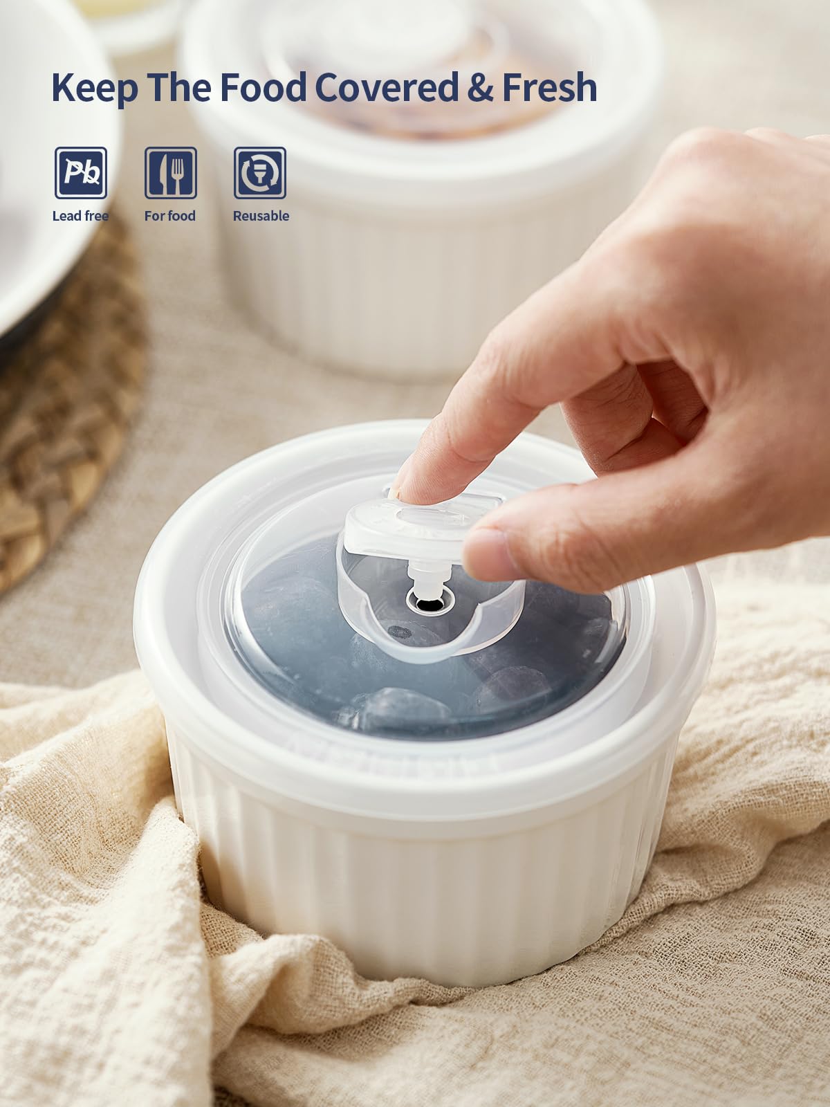 Samsle Lot de 6 ramequins en porcelaine de 236,8 g - Passent au four avec couvercle - Petits plats à soufflé pour crème brûlée, crème glacée, trempage et sauces, mini bols de cuisson en céramique
