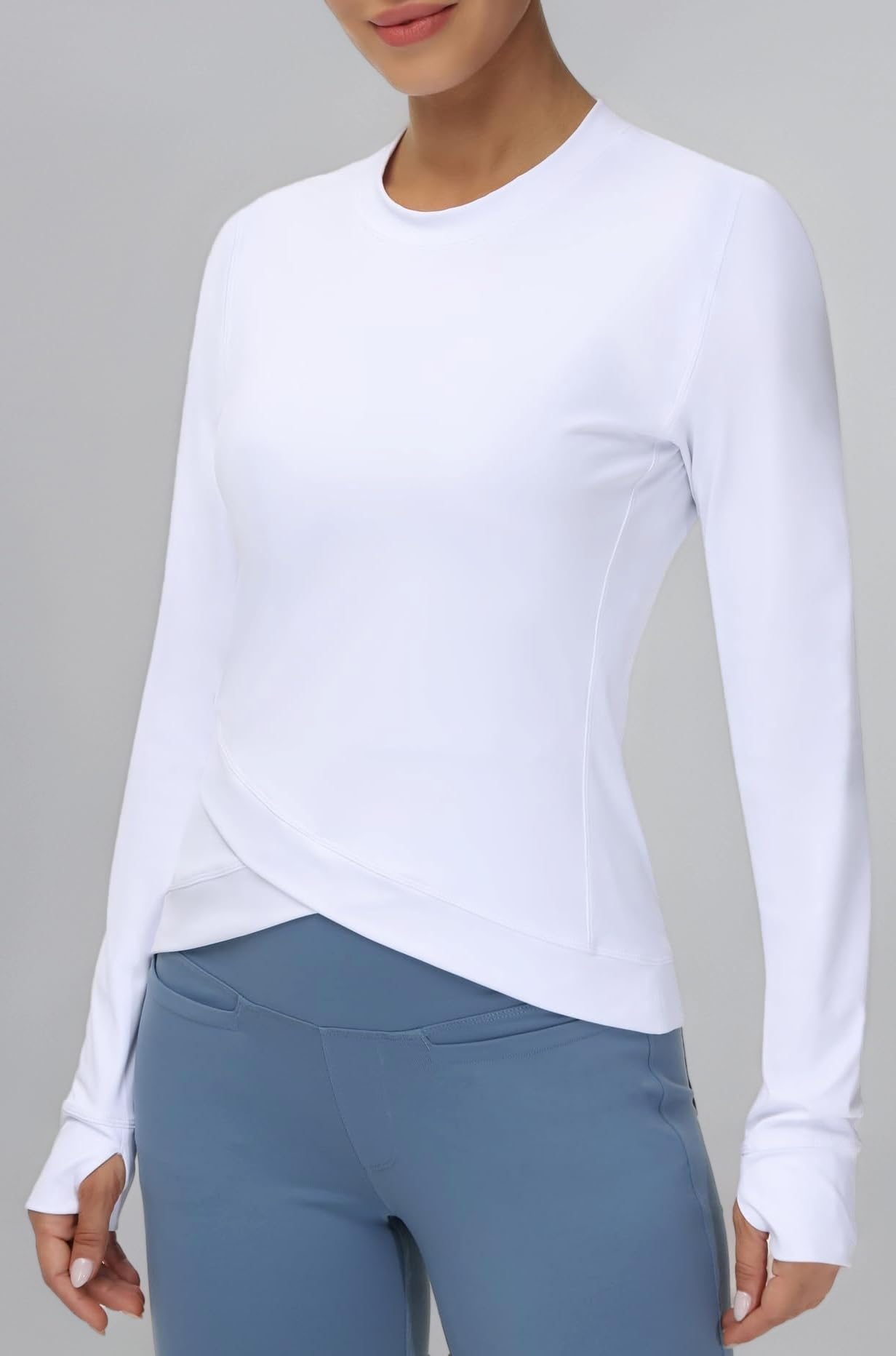 Women's Long Sleeve Compression Shirts Workout Tops Cross Hem Athletic Running Yoga T-Shirts with Thumb Hole