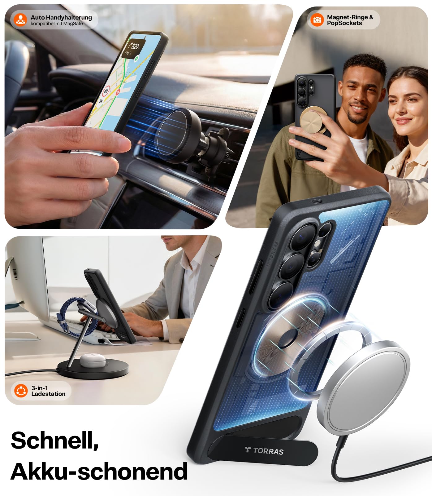 TORRAS 2026 Neu Ostand L1 für Samsung Galaxy S26 Ultra Hülle für MagSafe mit unsichtbarem Ständer Militärschutz Magnetkraft Zertifiziert Stoßfest Hülle Samsung S26 Ultra Case Matt Schwarz