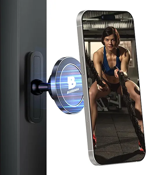 BARENDA Magnetic Phone Holder for Gym with Dual-Sided N52 Super Magnets, Strong Magnetic Phone Mount for All Phones, Attaches to Metal Surfaces, Portable Gym Accessories for Men & Women, Secure Grip