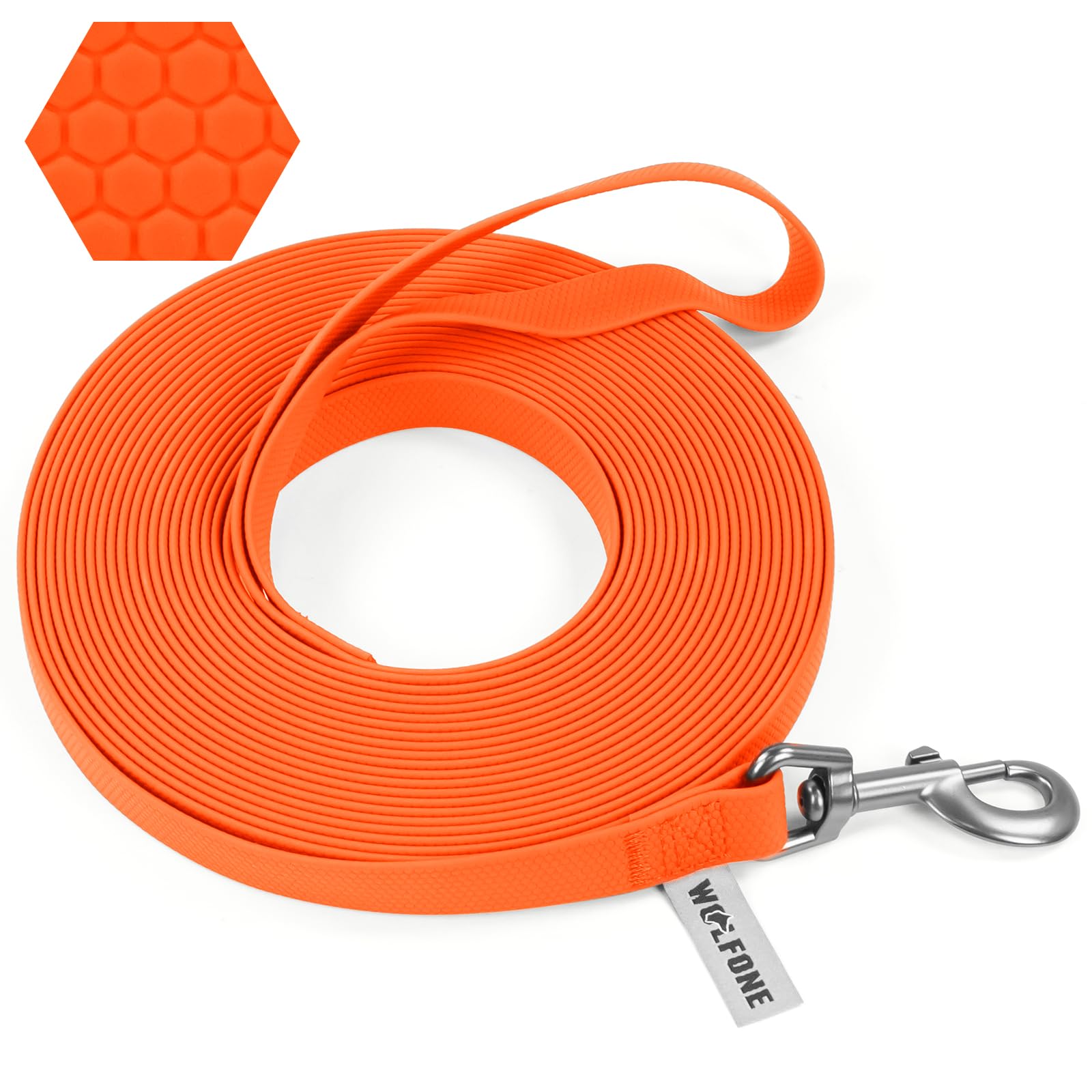 Wolfone Laisse de Dressage Robuste pour Chien avec poignée antidérapante et imperméable pour activités de Plein air Orange 15 m