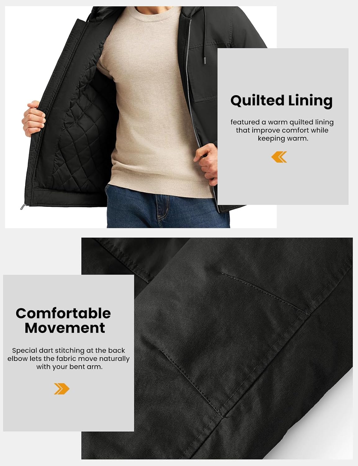 Rdruko Men's Winter Work Jackets Hooded Quilted Cotton Wram Coat Utility 4 Pockets Workwear - Image 3