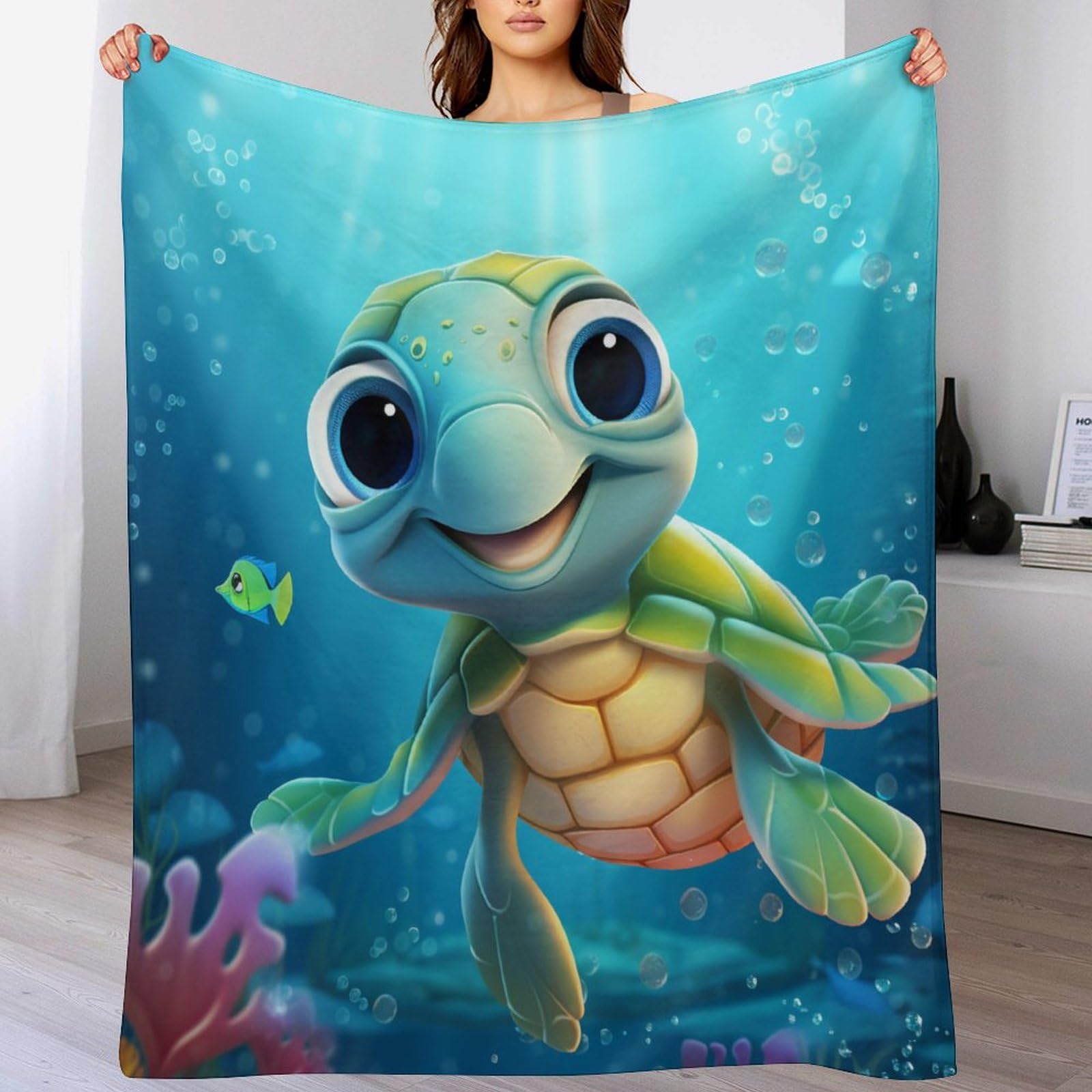 Couverture tortue contre le froid, plaid flannel chaud lavable en machine