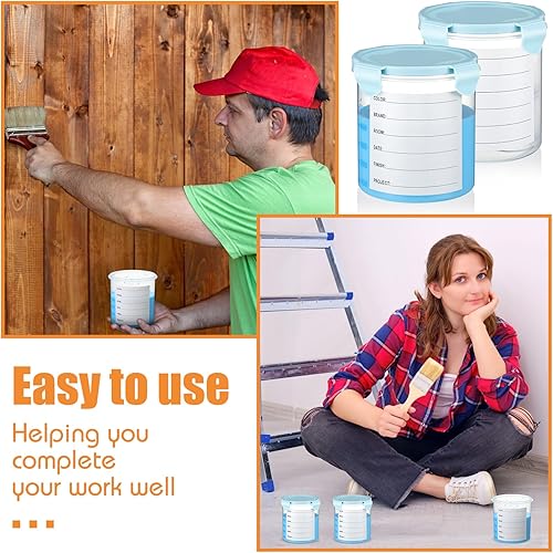 Vista 33 de Skylety Juego de 8 recipientes de plástico para pintura con tapas, recipiente hermético de almacenamiento de pintura con bola mezcladora de acero
