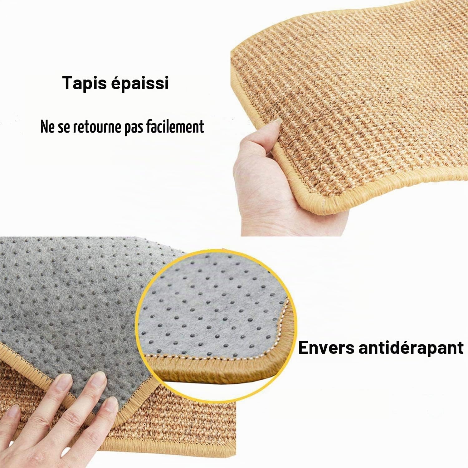 Tapis de couloir extra long en sisal avec bordure en coton antidérapant pour salon, entrée, terrasse, buanderie et couloir, 80 x 300 cm
