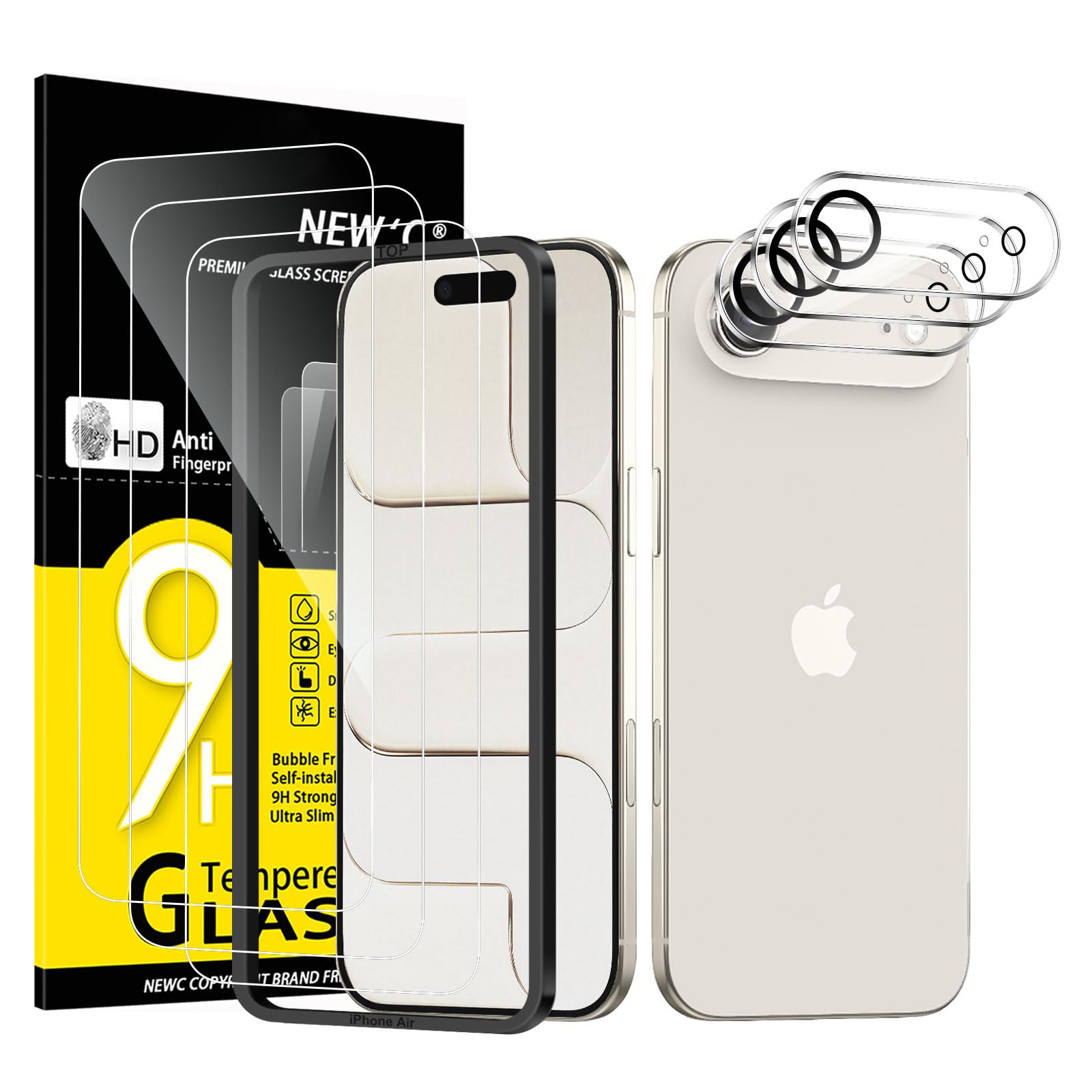 NEW'C 3 X Panzer Schutz Glas für iPhone Air (6,5 Zoll) und 3 X Kamera Panzer Sch