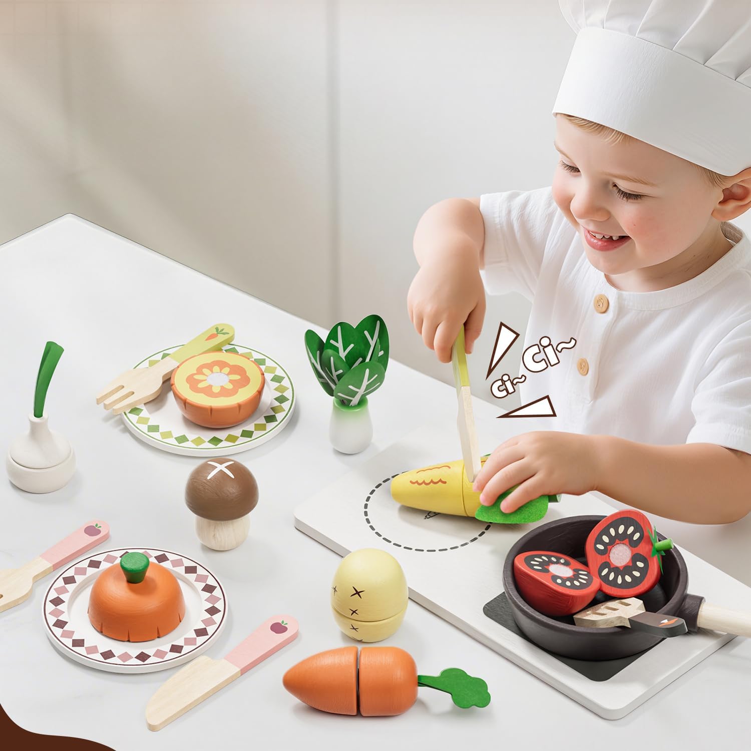 Wooden Play Food Sets for Kids Kitchen, Farm to Table Play Kitchen Accessories, Cooking Set for Kids 3-5, Pretend Cutting Food Toys Girls & Boys