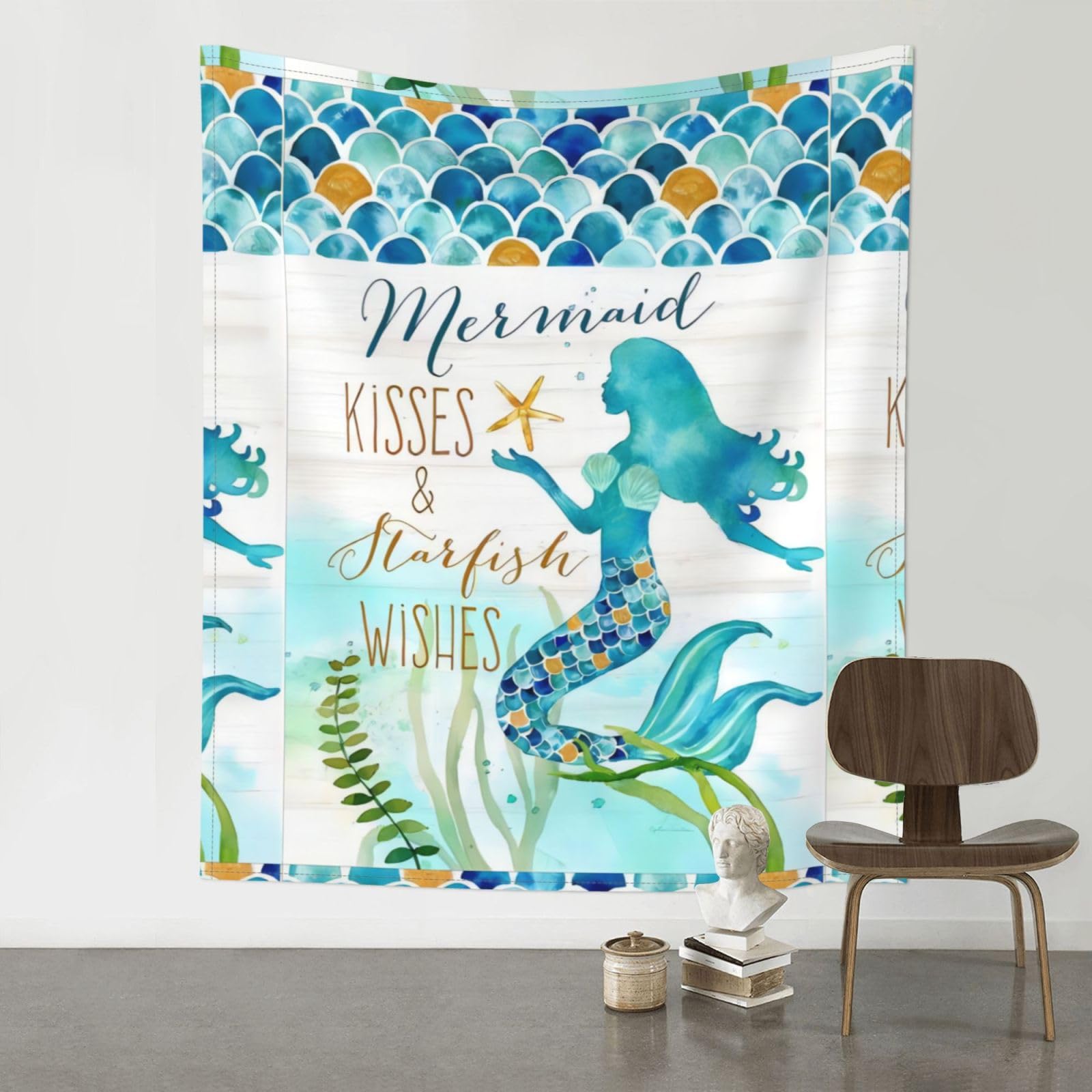 YYHHAOFA Mermaid Prints 60x51in Wall Tapestry Boho Chic Dorm Decor & Beach Throw Blanket